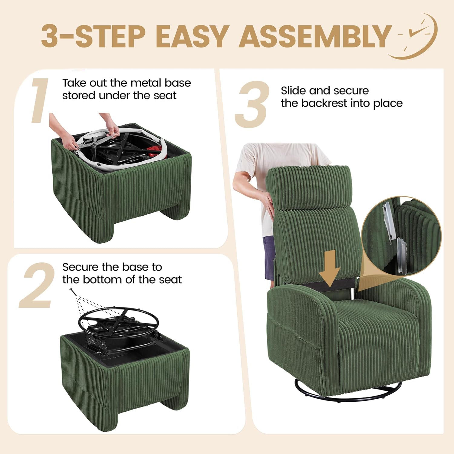 Yaheetech 360 Swivel Glider Chair Nursery Corduroy Rocking Nursing Chair with Pockets