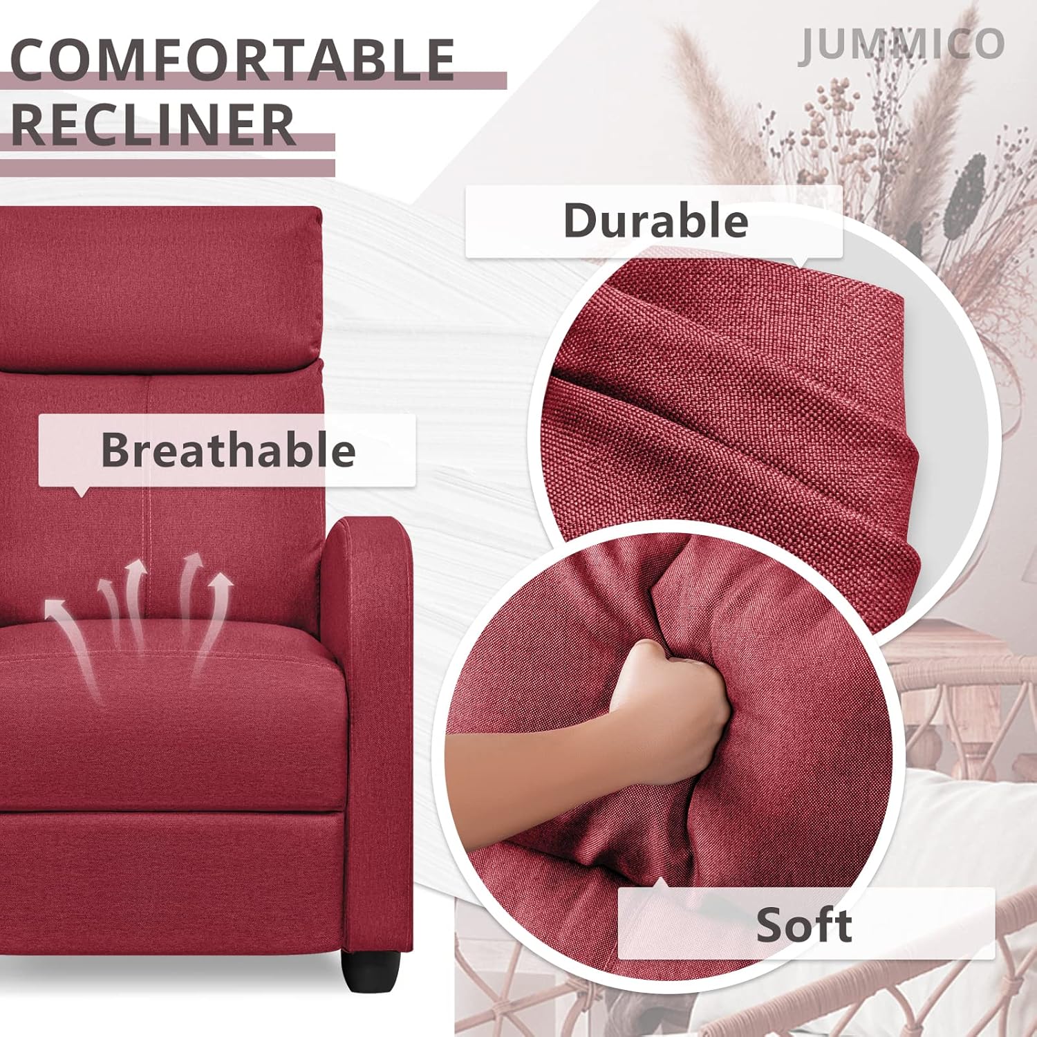JUMMICO Adjustable Recliner Chair Home Theater Sofa with Thick Cushion