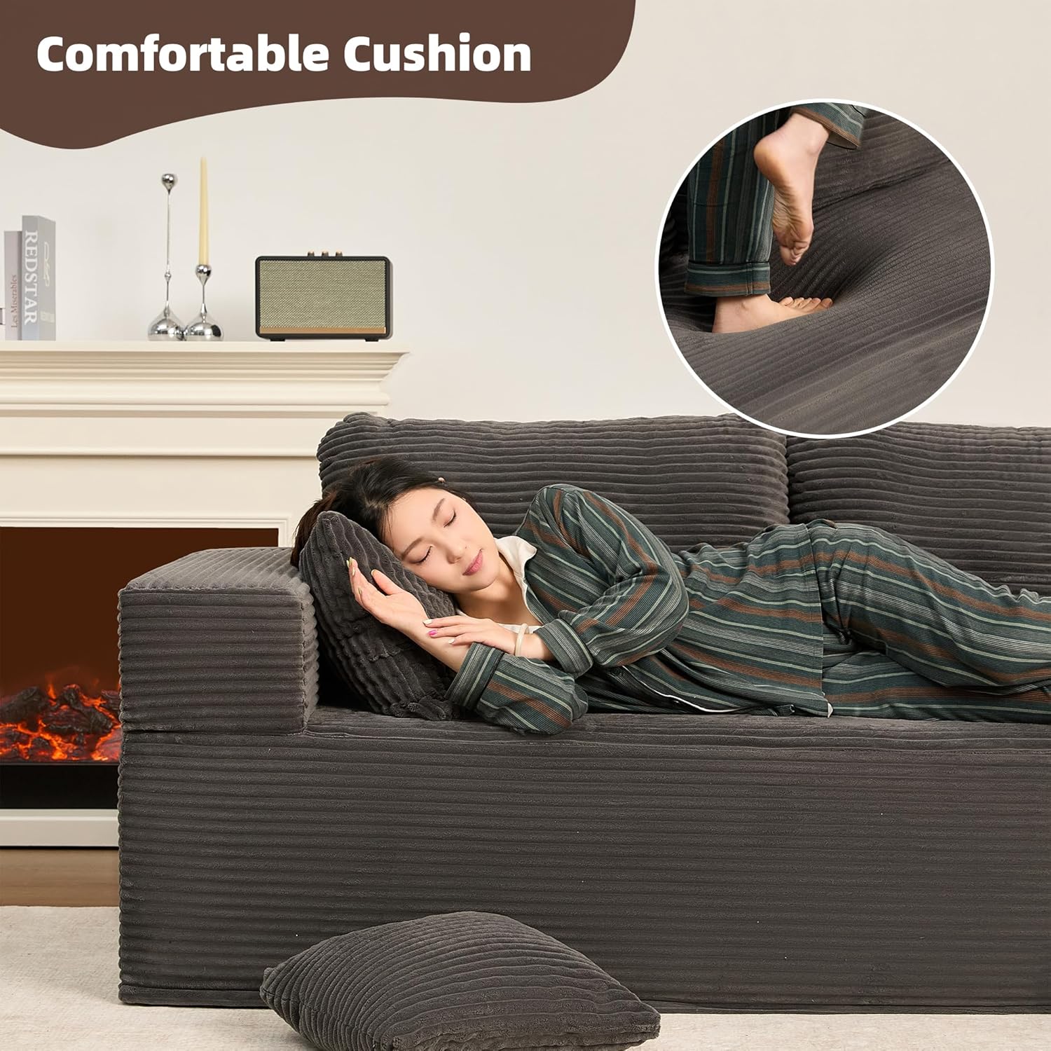 Afuson Boneless Sectional Sofa L Shape Deep Seat Cloud Couch Living Room