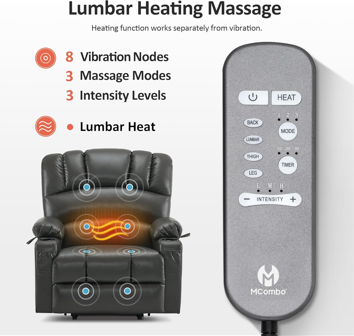 MCombo Power Lift Recliner Chair for Elderly with Heat Massage USB Cup Holders