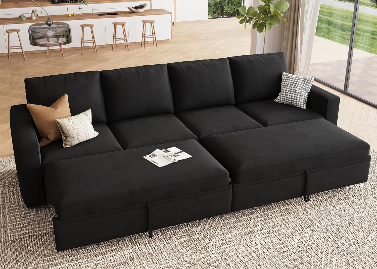 HONBAY Modular Sectional Sleeper Sofa L Shaped Couch with Pull Out Bed