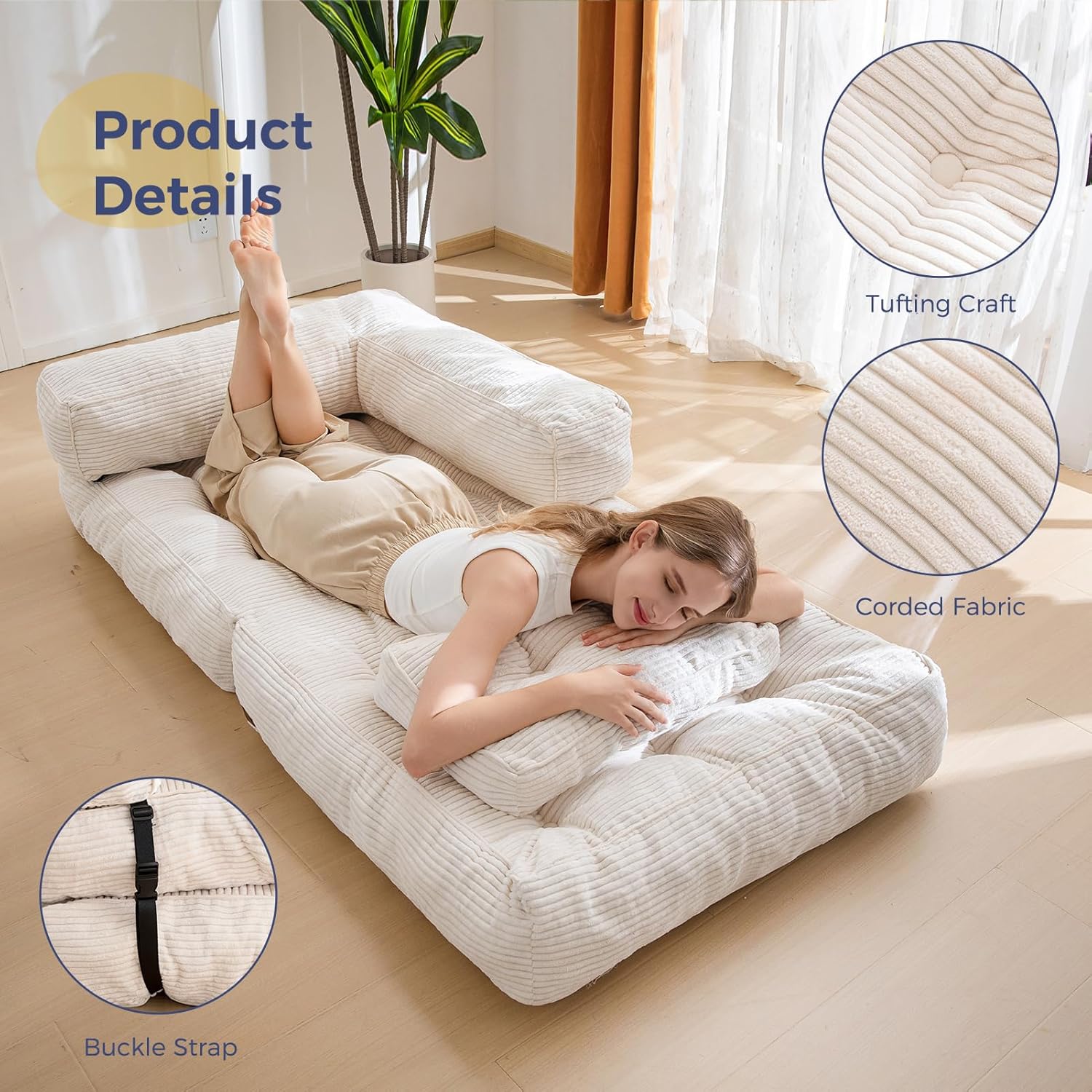 MAXYOYO L Shaped Folding Sofa Bed Convertible Sleeper with Pillow Armrest