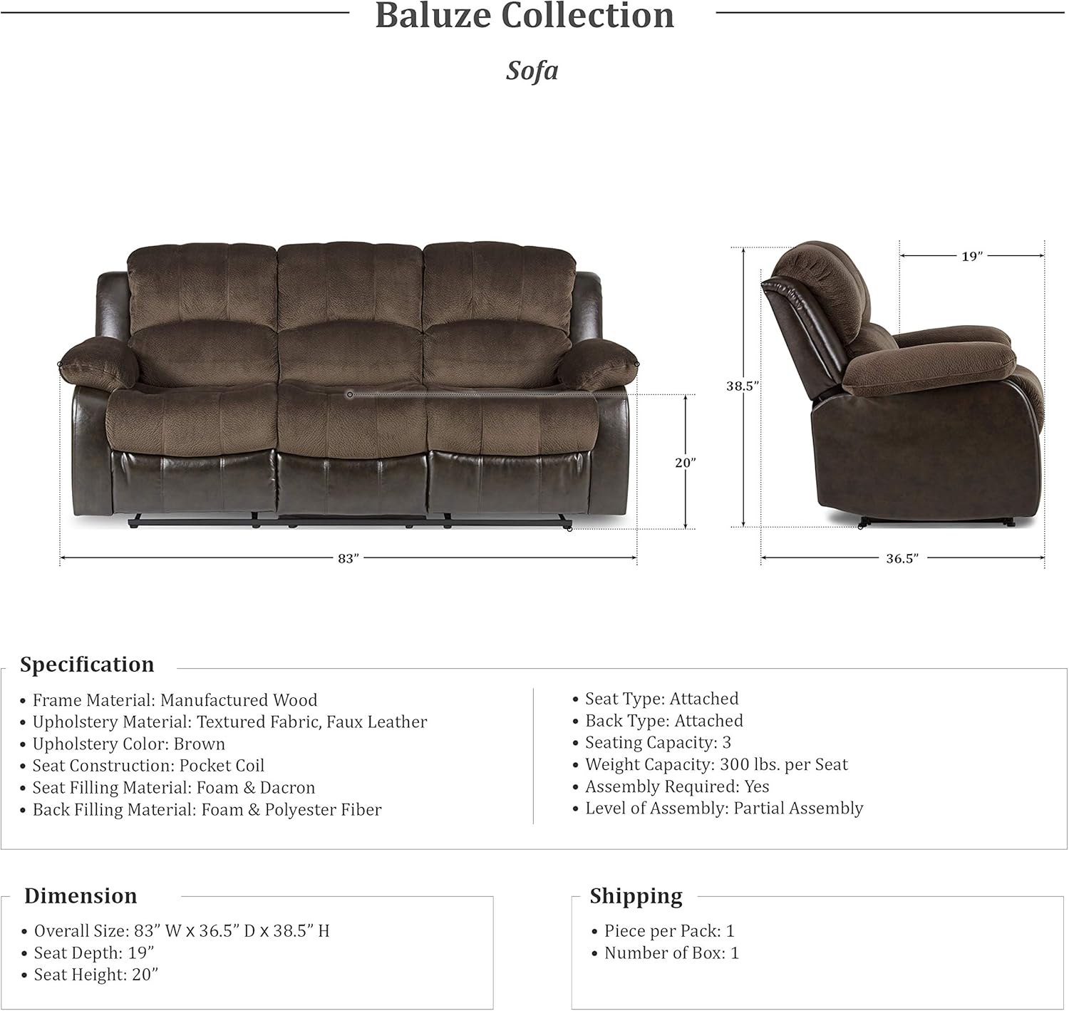 Lexicon Loveseat Recliner Double Sofa Manual Pull Tab Faux Leather Living Room