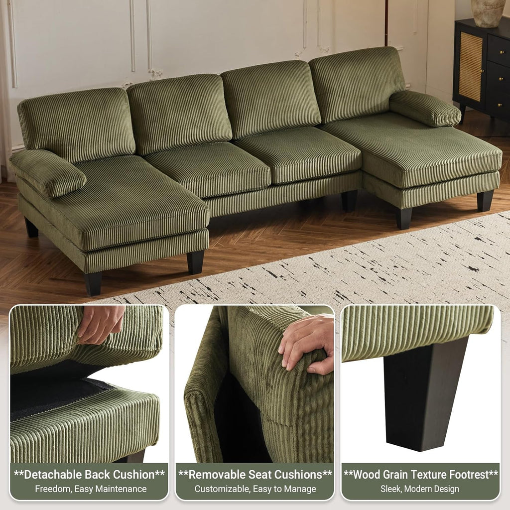 VINGLI 110 Sectional Couch U Shaped Sofa Set with Double Chaise Chenille Fabric