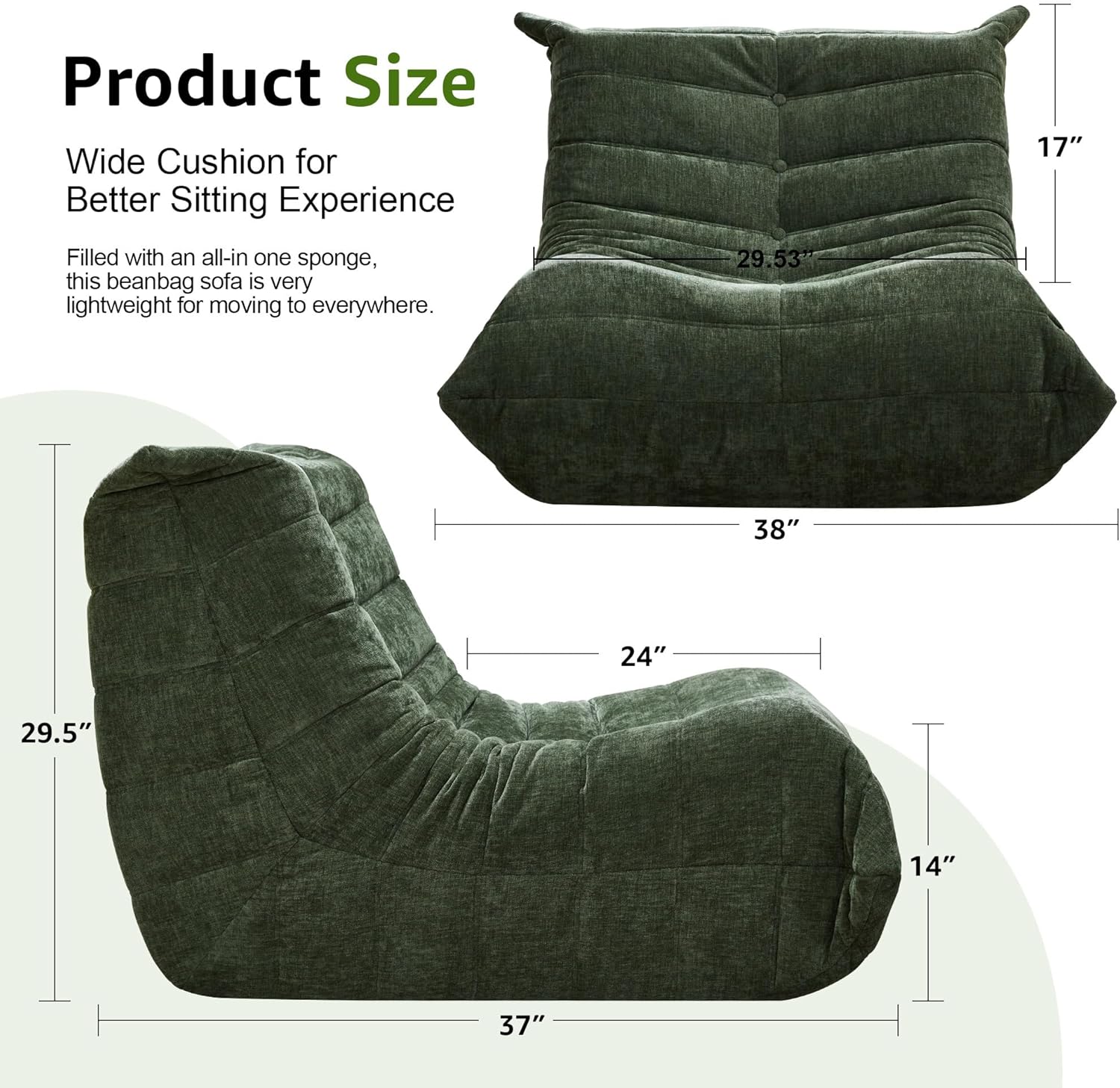Hobestluk Giant Bean Bag Chair Memory Foam Faux Fur Sofa for Living Room