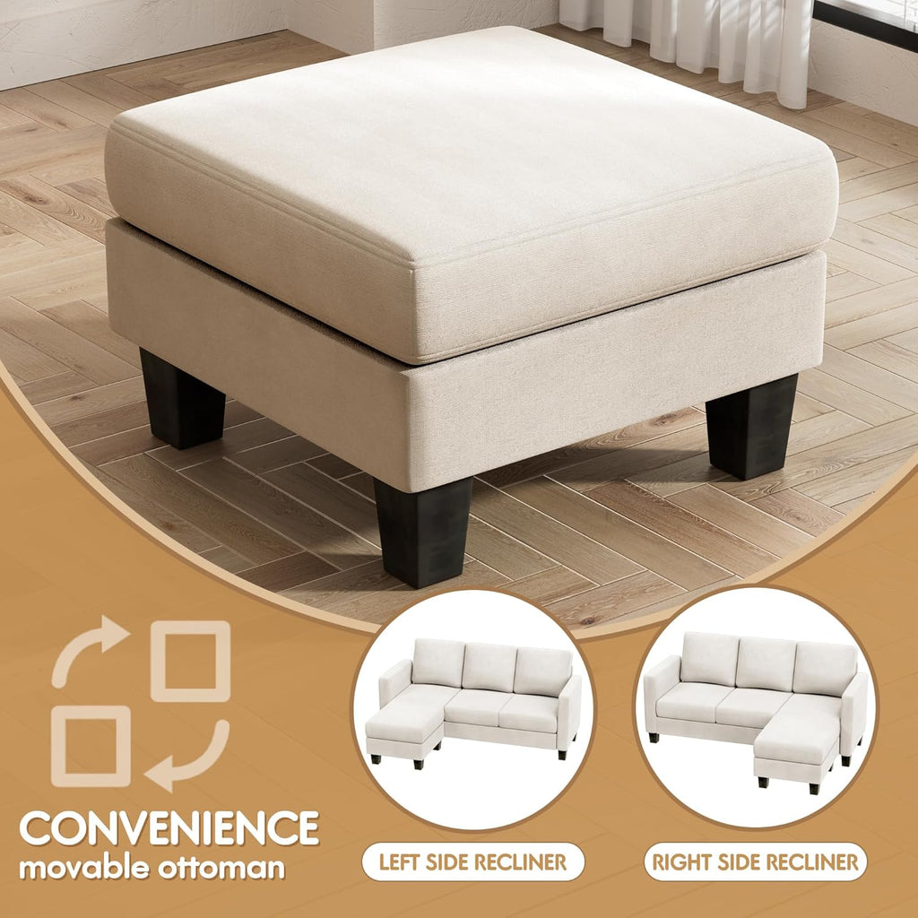 VICTONE Convertible L Shaped Sectional Sofa Couch 3 Seat with Ottoman