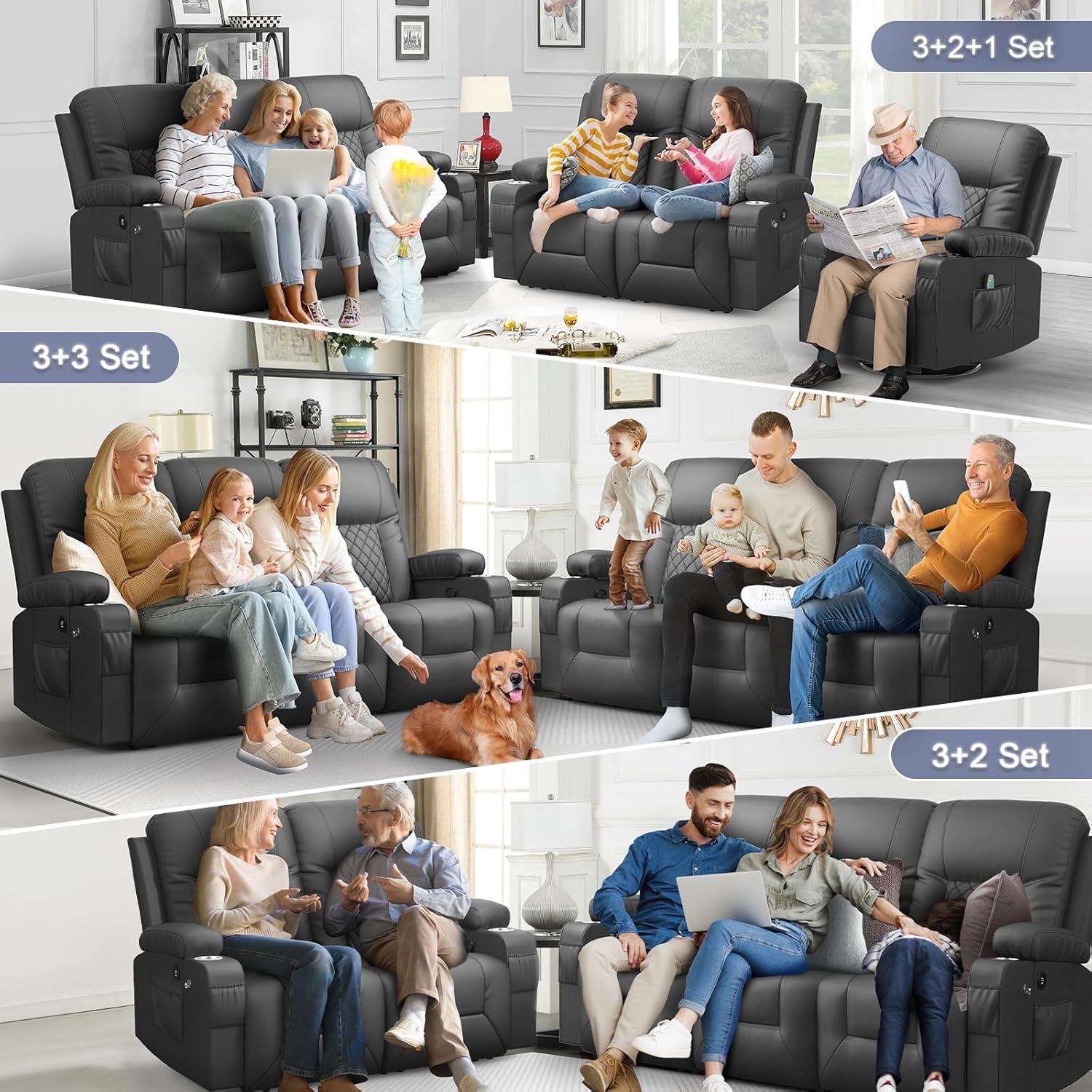 FURNIMAT Loveseat Recliner Sofa 2 Seater PU Leather Couch with USB Cup Holders