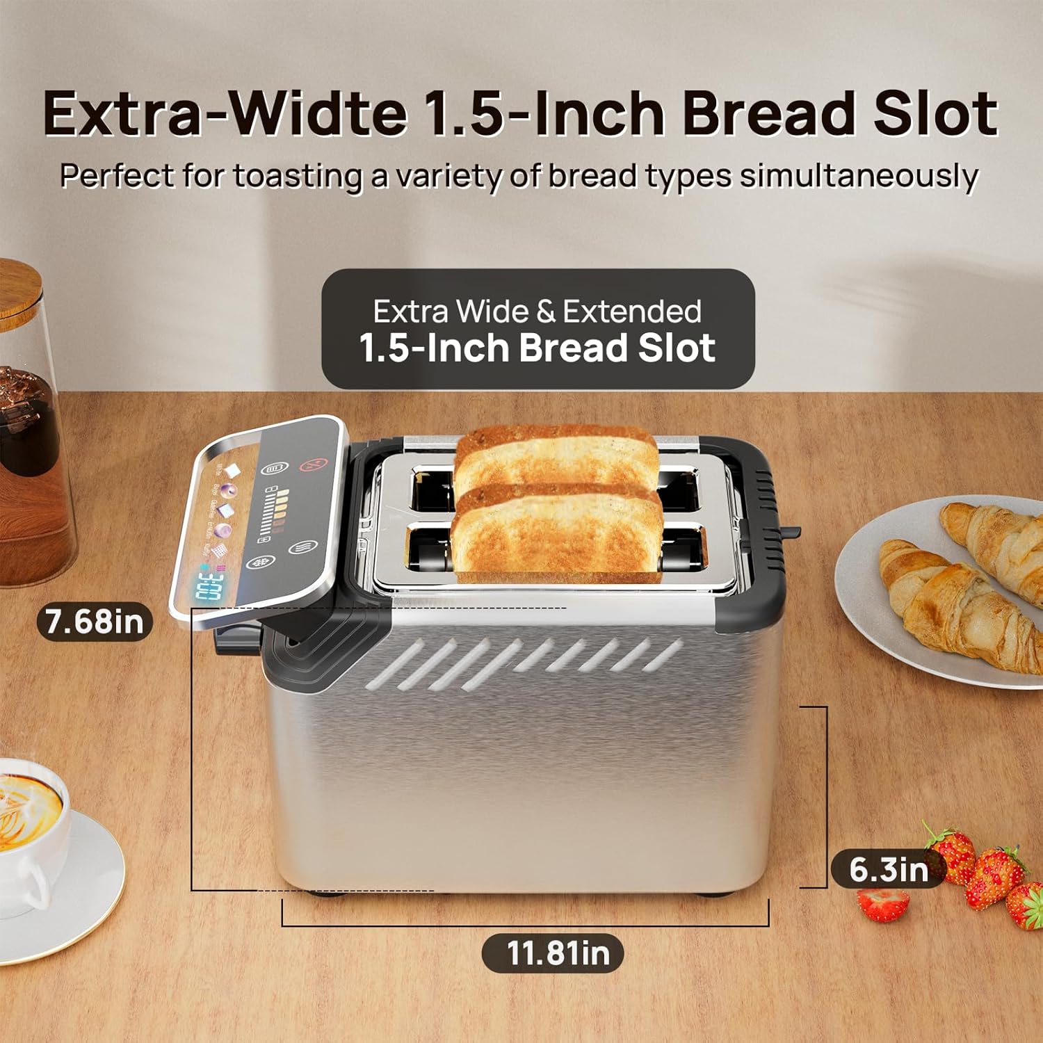 whall Digital Touch Screen Toaster 4 Slice Stainless Steel Dual Control Wide Slots