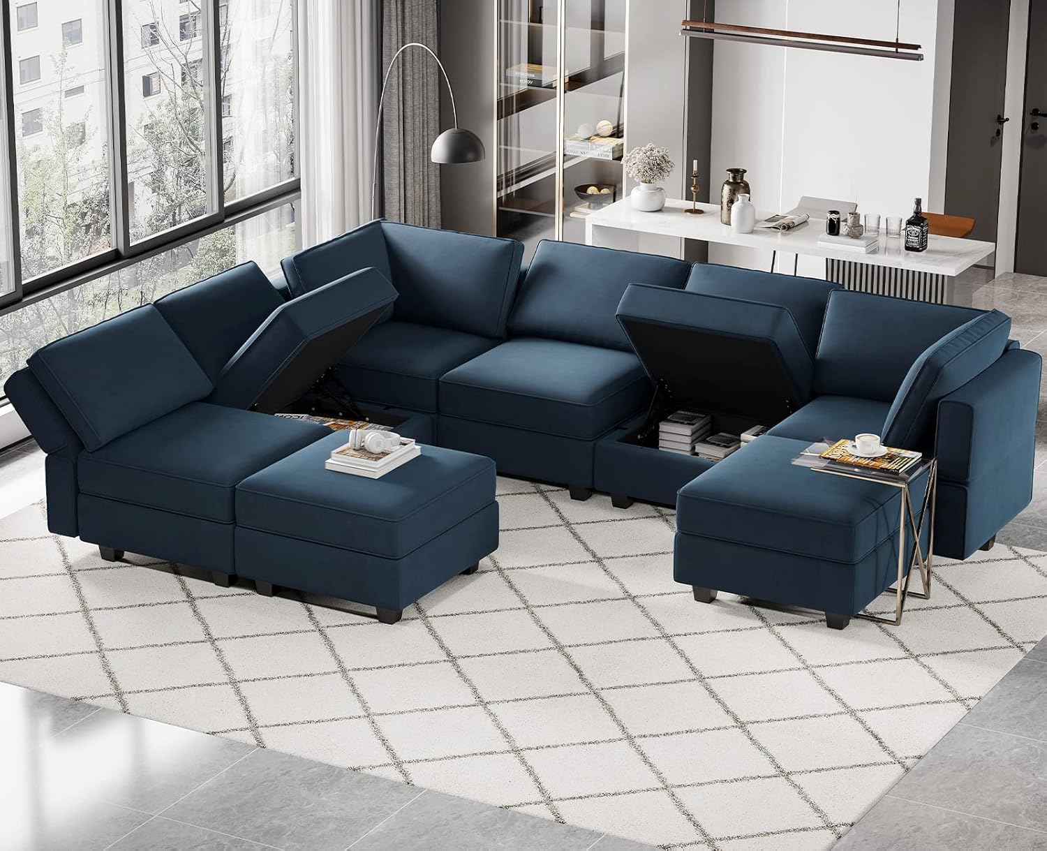 Belffin Velvet Modular Sectional Sofa with Ottoman Sleeper Bed Storage