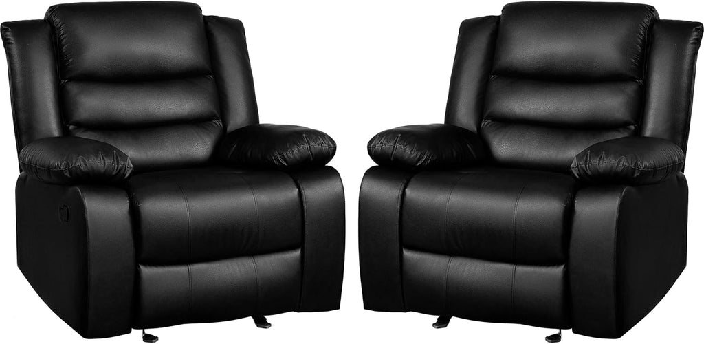 PrimeZone Oversized Rocker Recliner Chair Faux Leather Manual Reclining Brown