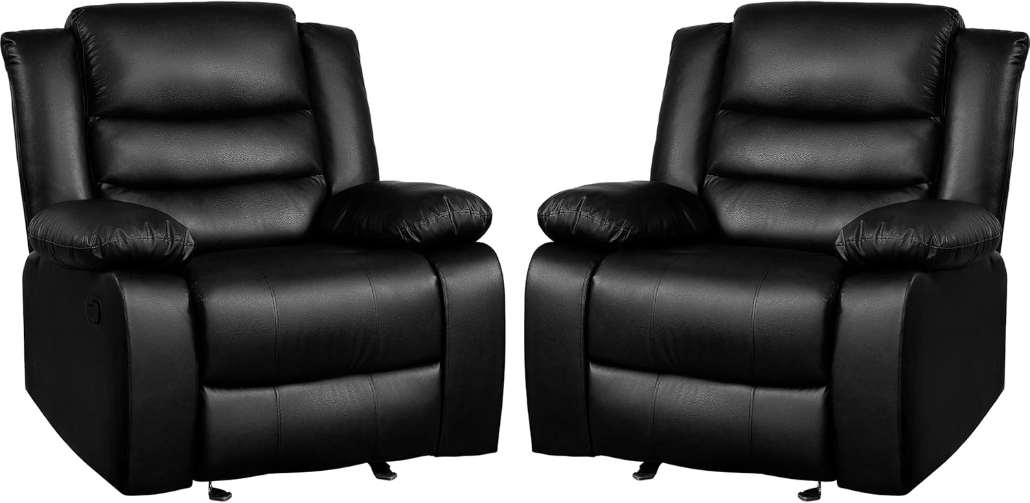 PrimeZone Oversized Rocker Recliner Chair Faux Leather Manual Reclining Brown