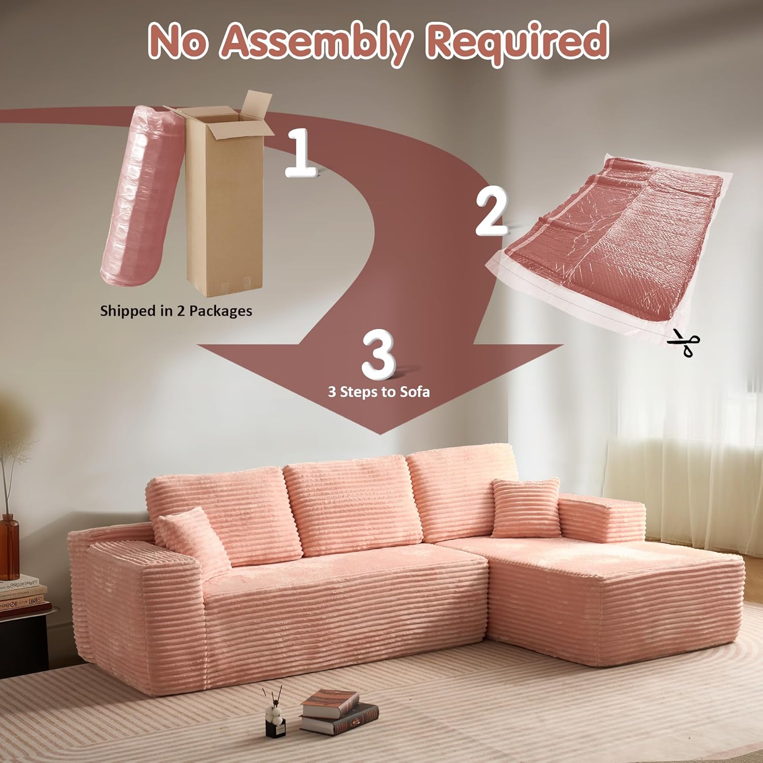 ovios Cloud Sectional Couch with L Shape Chaise Modern Modular Sofa