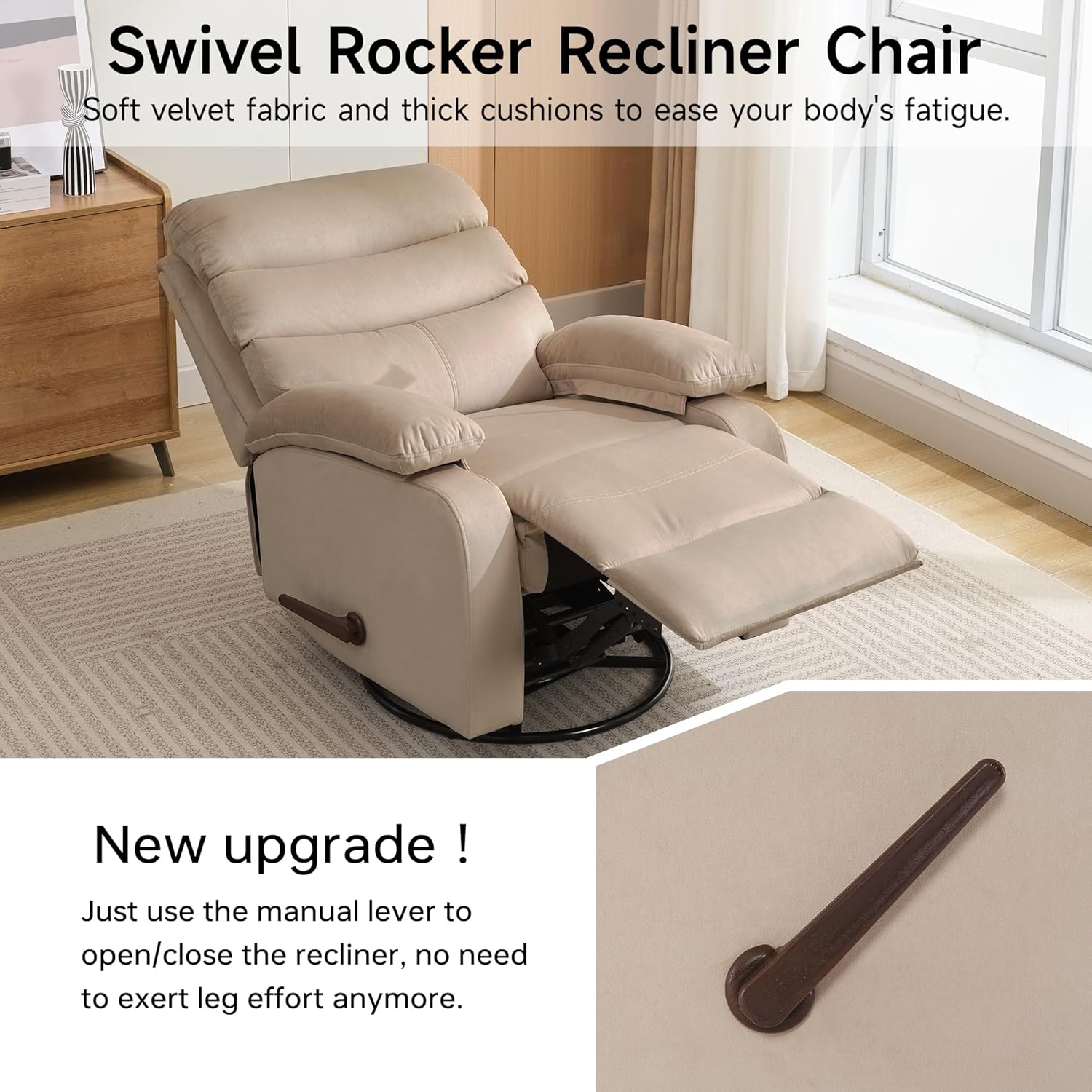 GNMLP2020 Swivel Rocker Recliner Chair Manual Small Space Nursery Living Room