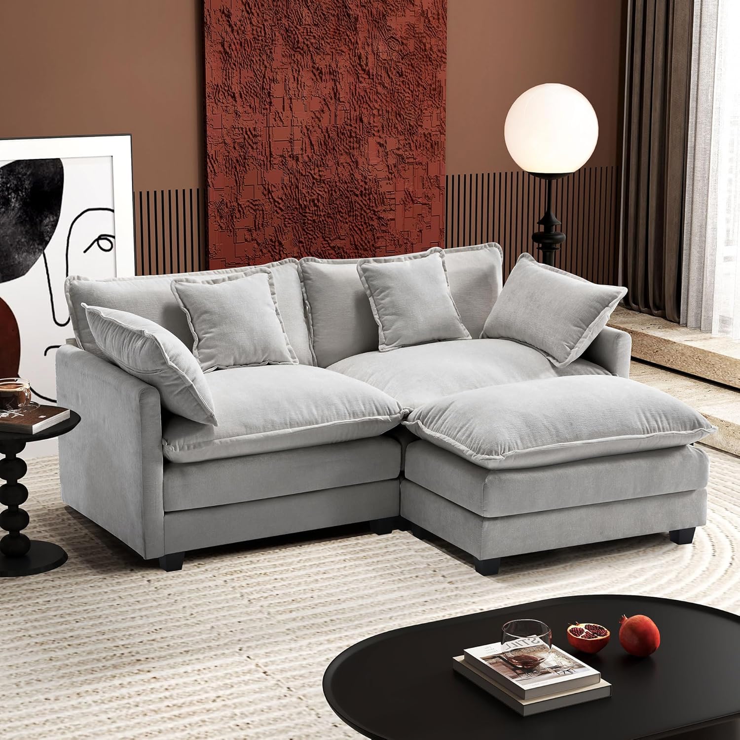 Ihanherry U Shaped Modular Cloud Sofa 5 Seat Chenille Sectional with Ottoman