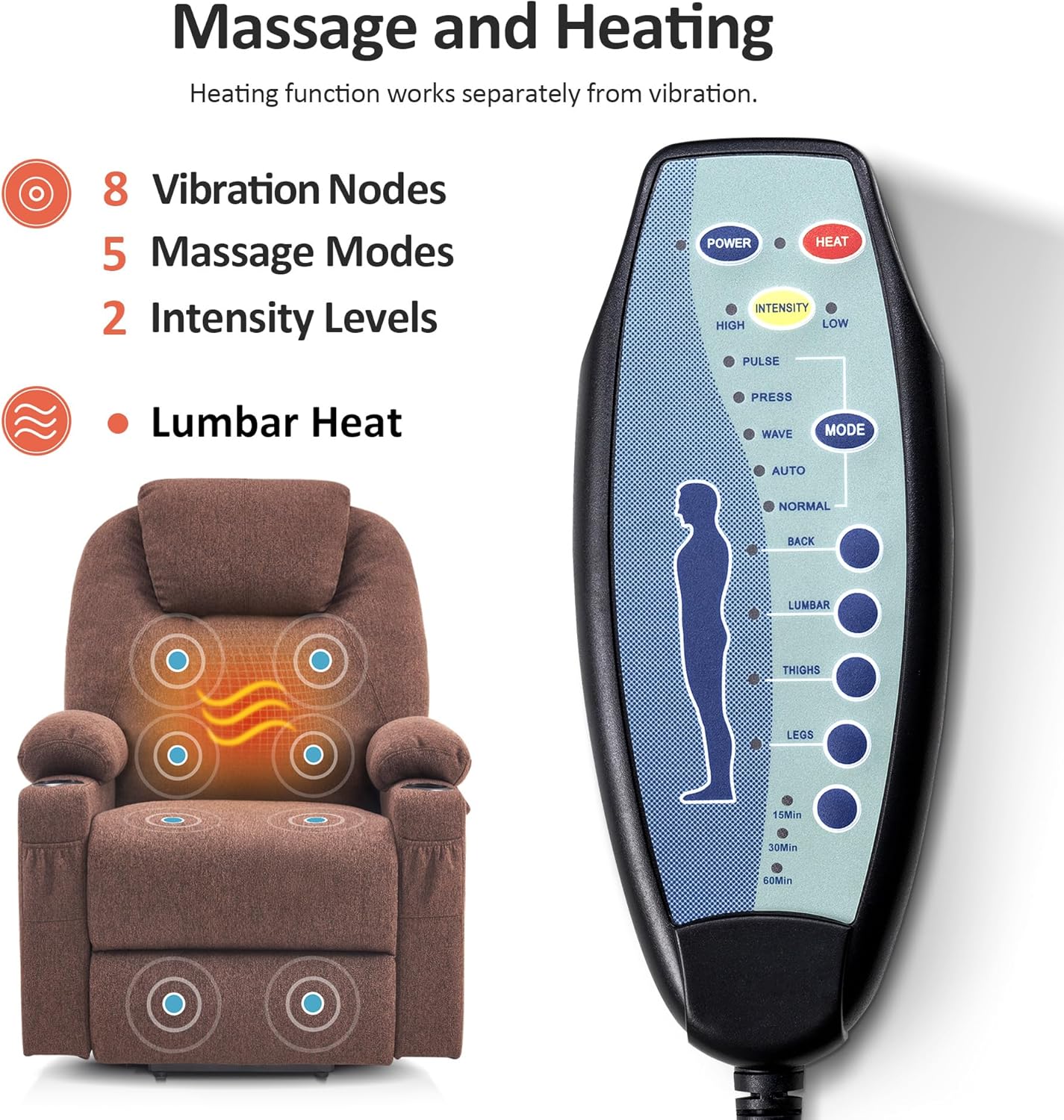 MCombo Power Lift Recliner Chair for Elderly with Heat Massage USB Cup Holders