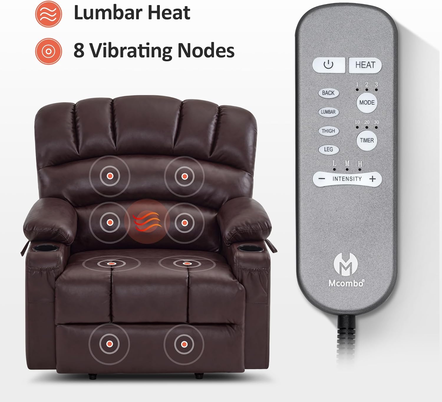 MCombo Power Lift Recliner Chair for Elderly with Heat Massage USB Cup Holders