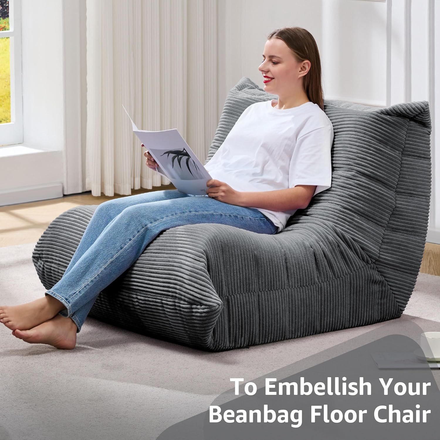 Hobestluk Giant Bean Bag Chair Memory Foam Faux Fur Sofa for Living Room