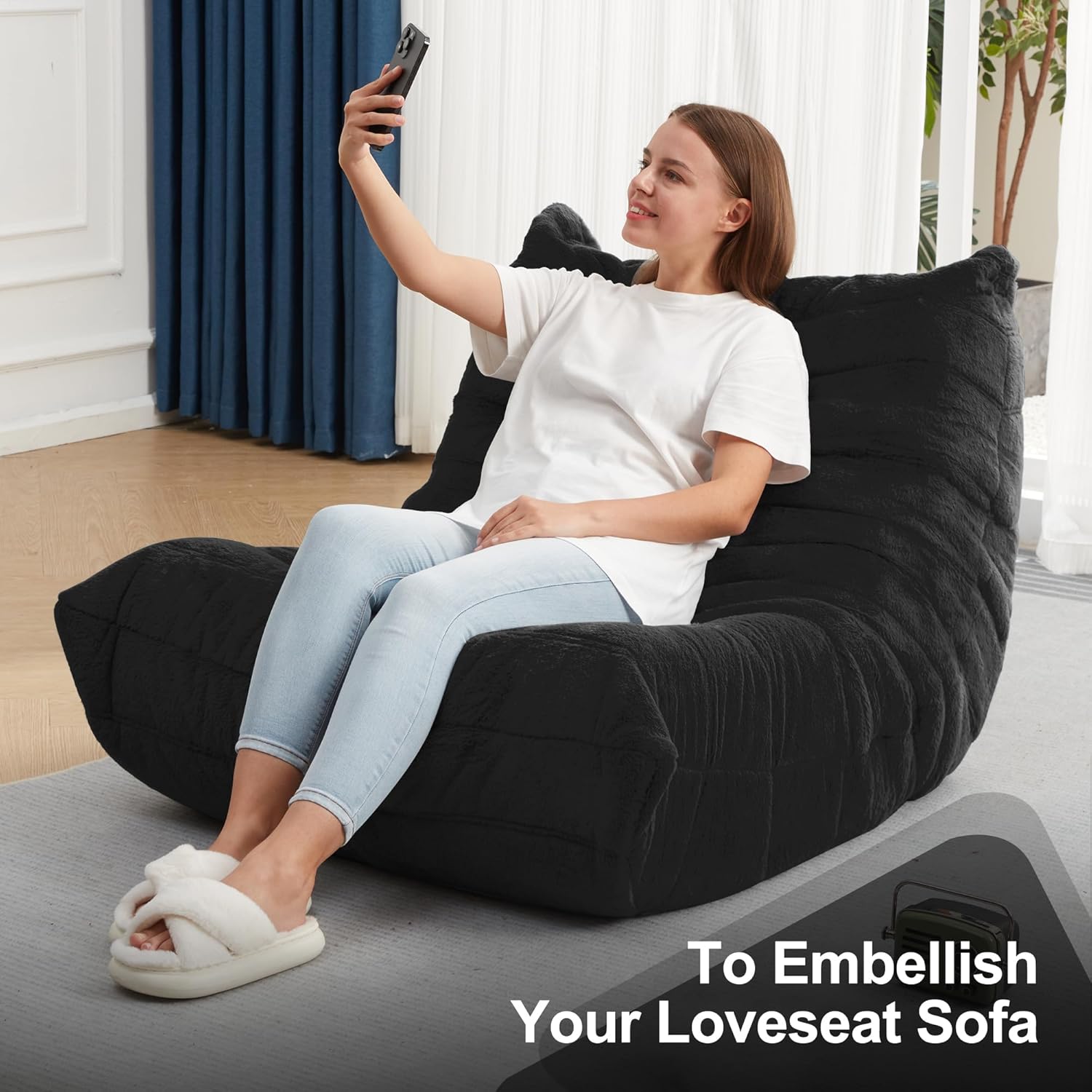 Hobestluk Giant Bean Bag Chair Memory Foam Faux Fur Sofa for Living Room