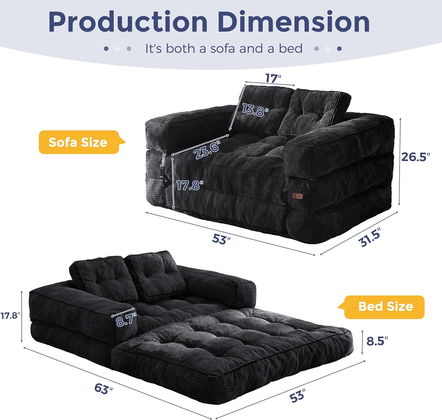 MAXYOYO L Shaped Folding Sofa Bed Convertible Sleeper with Pillow Armrest