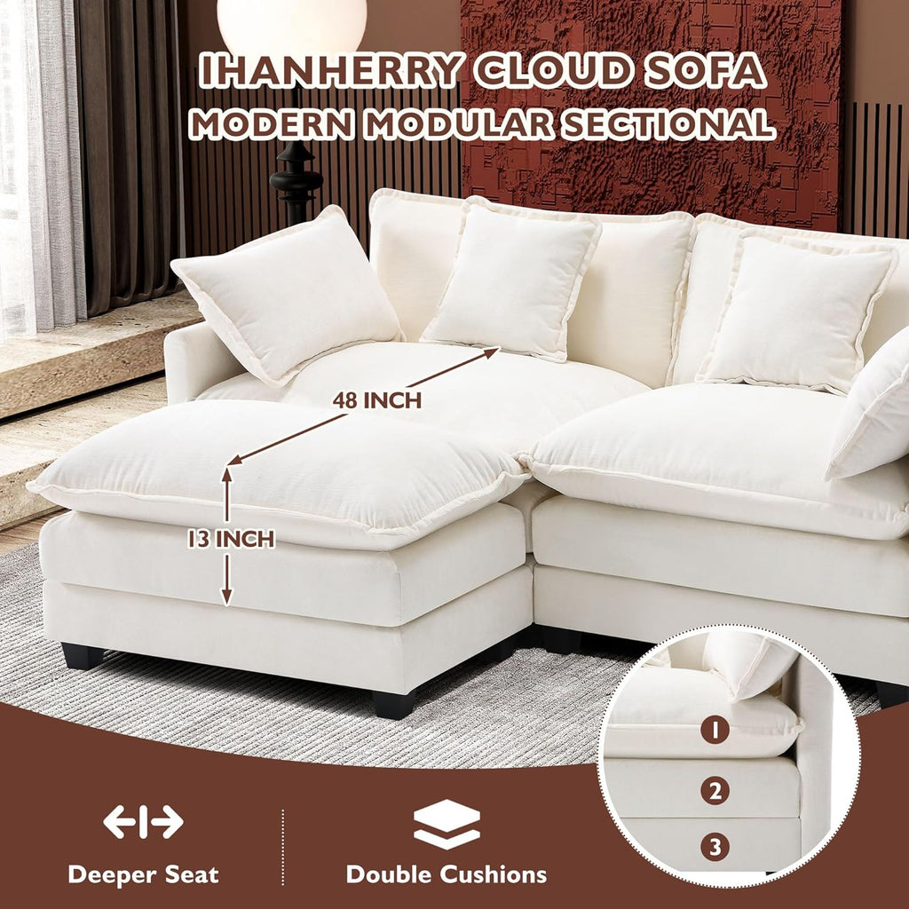 Ihanherry U Shaped Modular Cloud Sofa 5 Seat Chenille Sectional with Ottoman