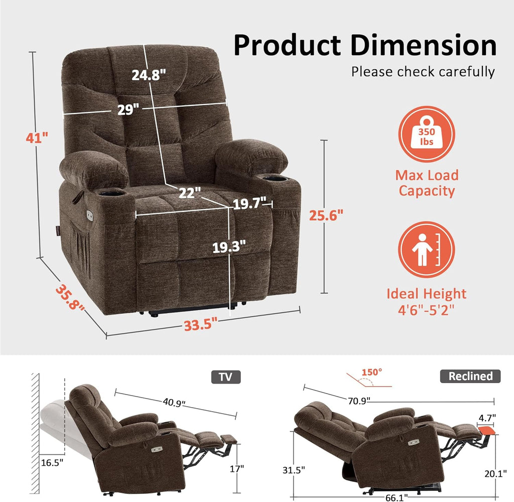 MCombo Power Lift Recliner Chair for Elderly with Extended Footrest Fabric