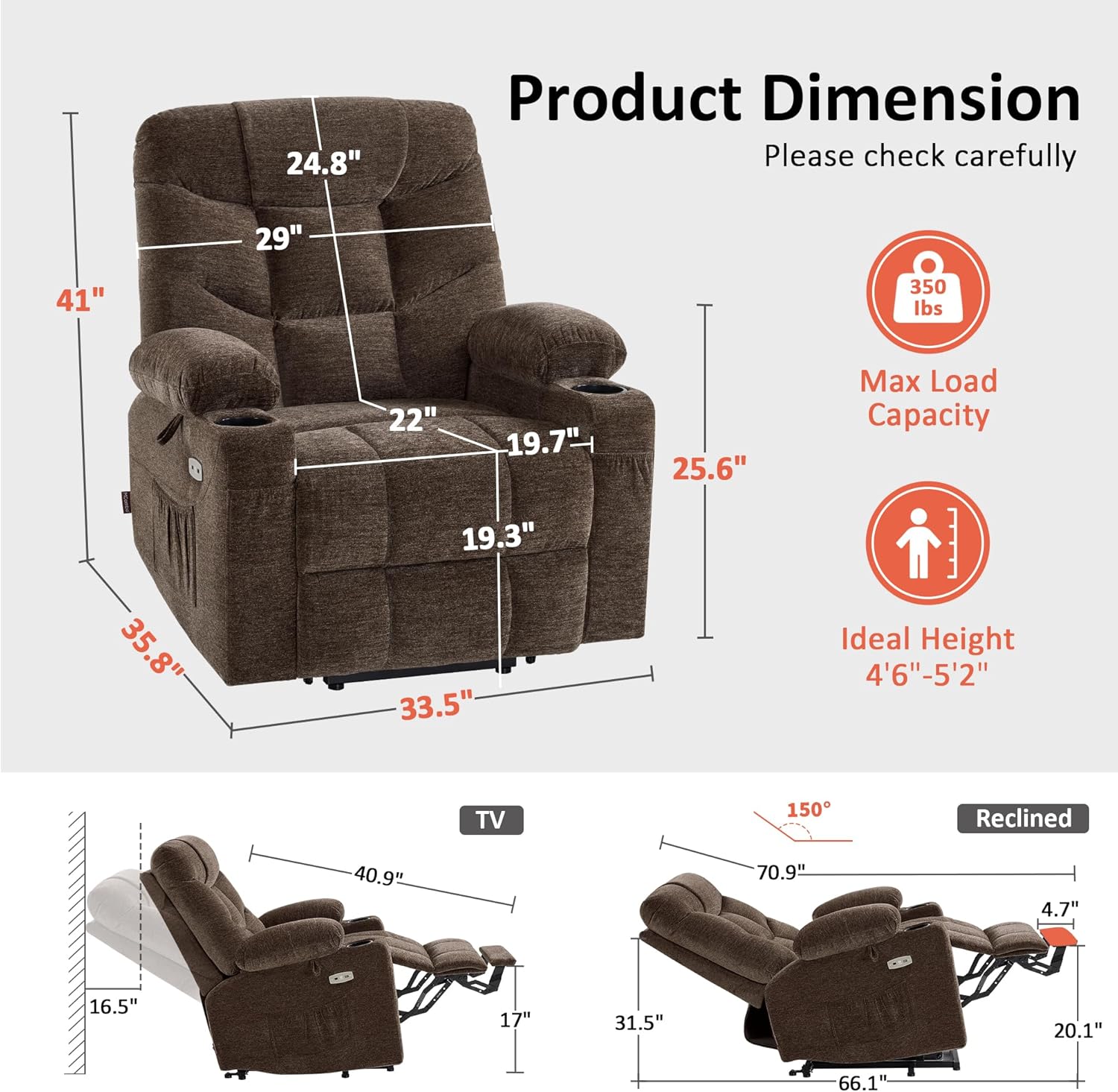 MCombo Power Lift Recliner Chair for Elderly with Extended Footrest Fabric