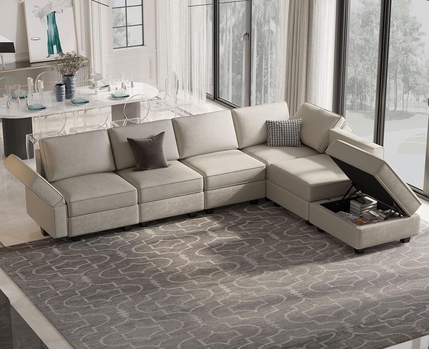 Belffin Velvet Modular Sectional Sofa with Ottoman Sleeper Bed Storage