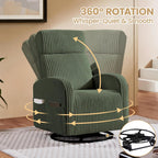 Yaheetech 360 Swivel Glider Chair Nursery Corduroy Rocking Nursing Chair with Pockets