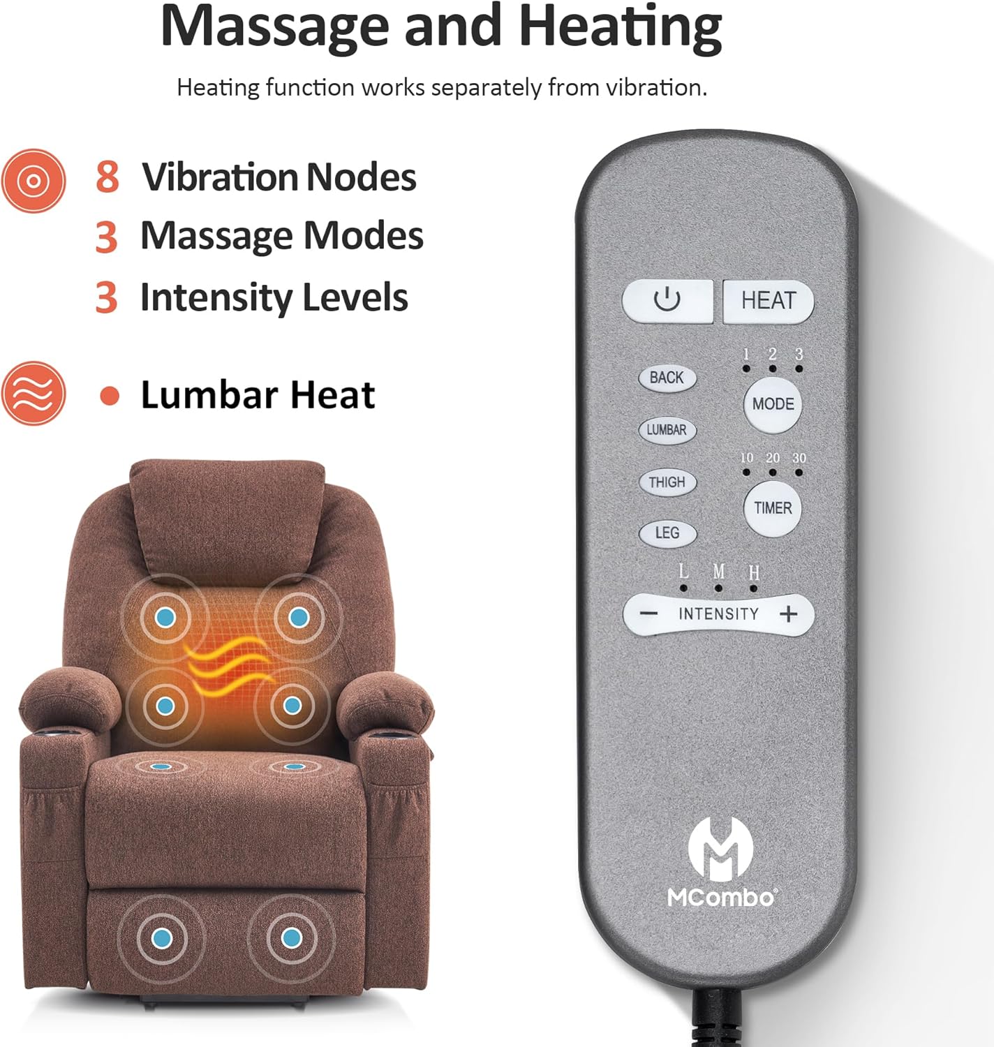 MCombo Power Lift Recliner Chair for Elderly with Heat Massage USB Cup Holders