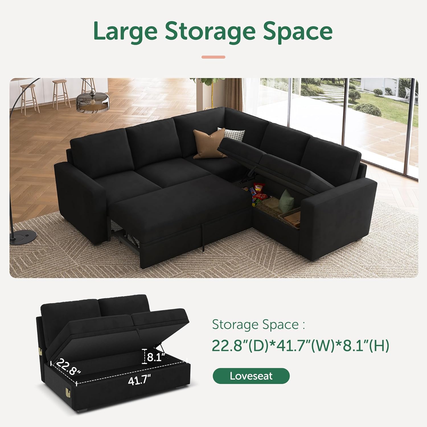 HONBAY Modular Sectional Sleeper Sofa L Shaped Couch with Pull Out Bed