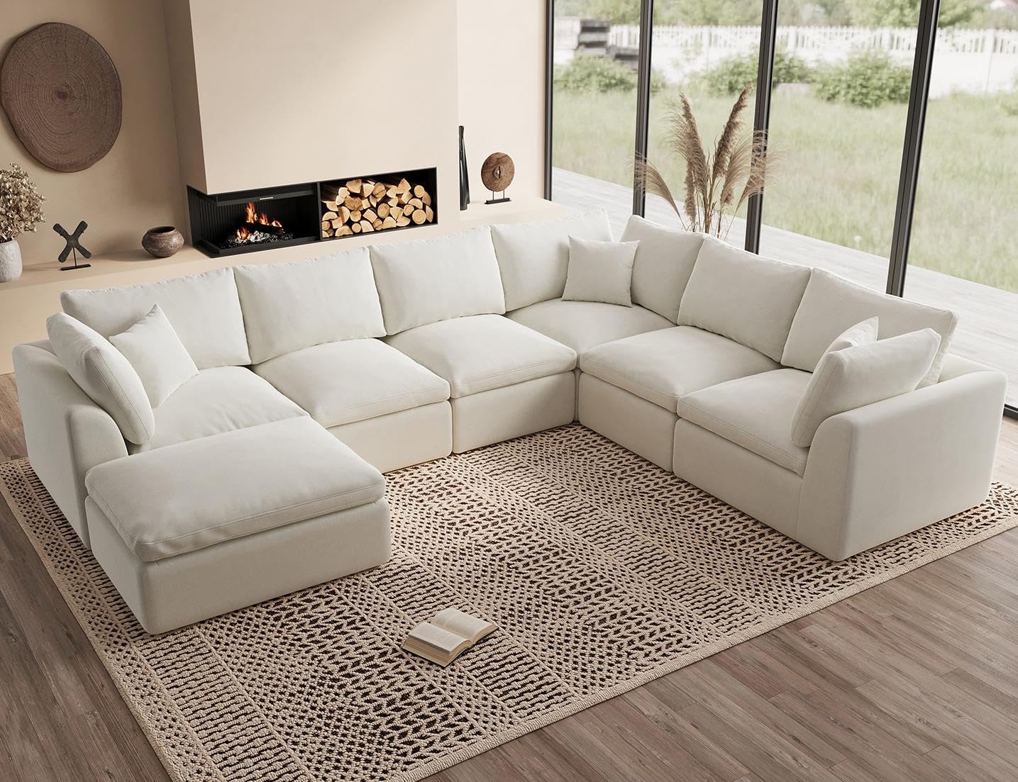 ohllob 110" Cloud Sectional Sofa L Shape Modular Couch with Ottoman 3 Seater