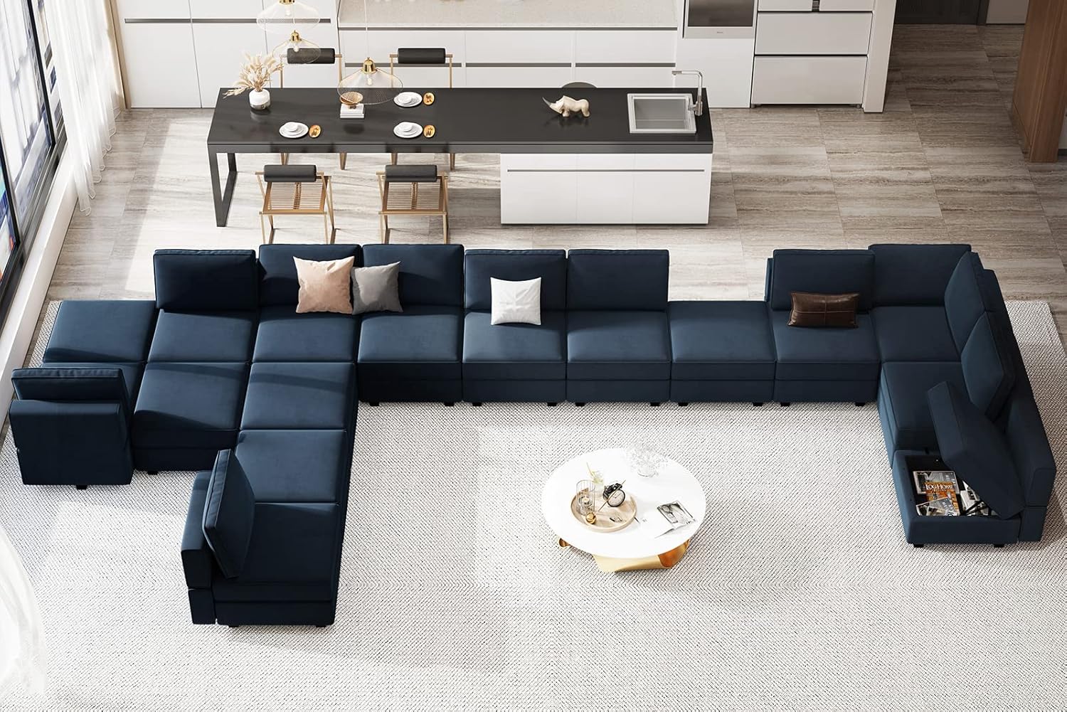 Belffin Velvet Modular Sectional Sofa with Ottoman Sleeper Bed Storage