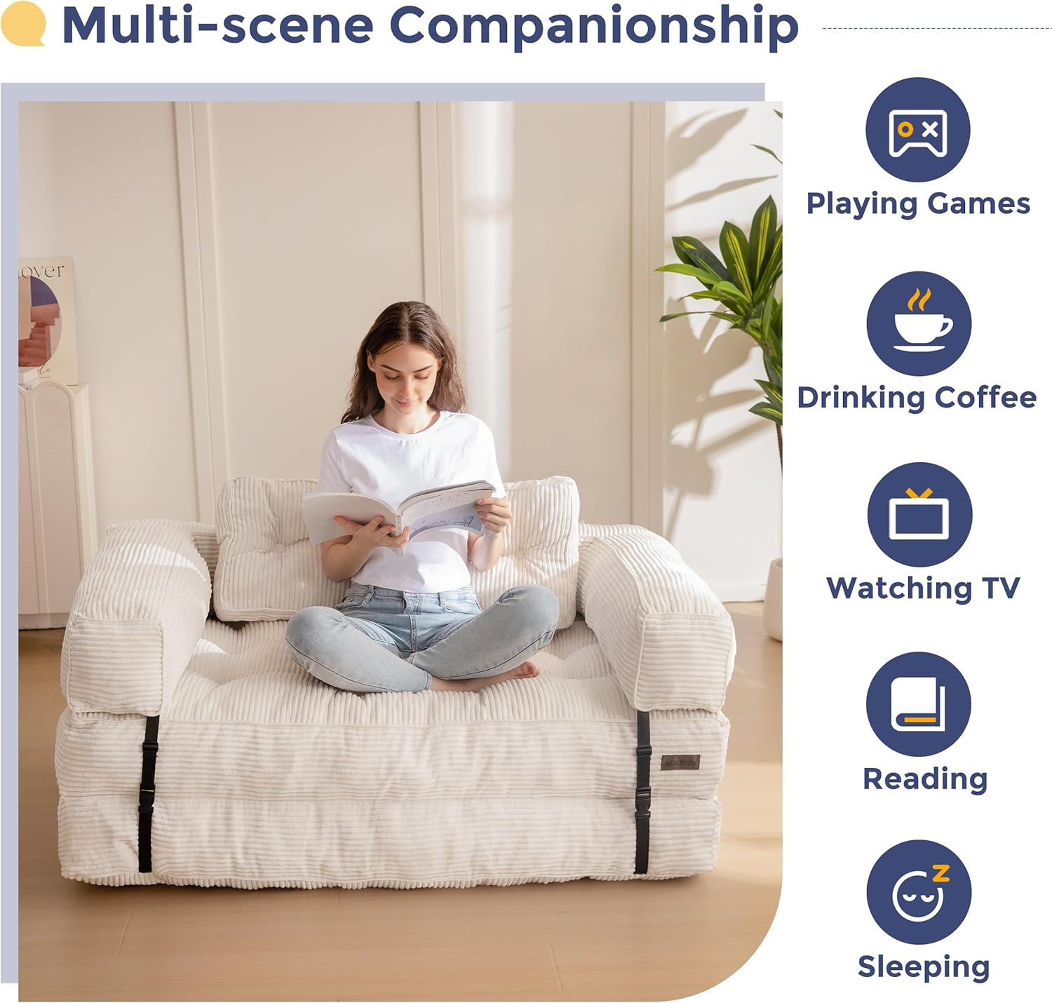 MAXYOYO L Shaped Folding Sofa Bed Convertible Sleeper with Pillow Armrest