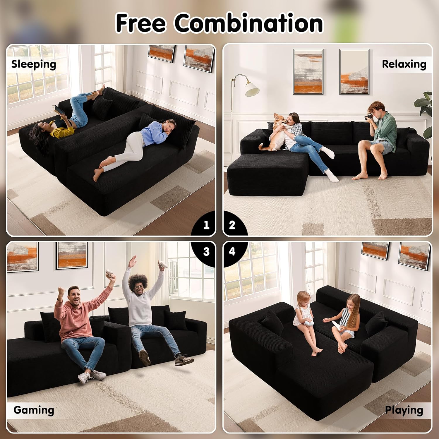 ovios Cloud Sectional Couch with L Shape Chaise Modern Modular Sofa