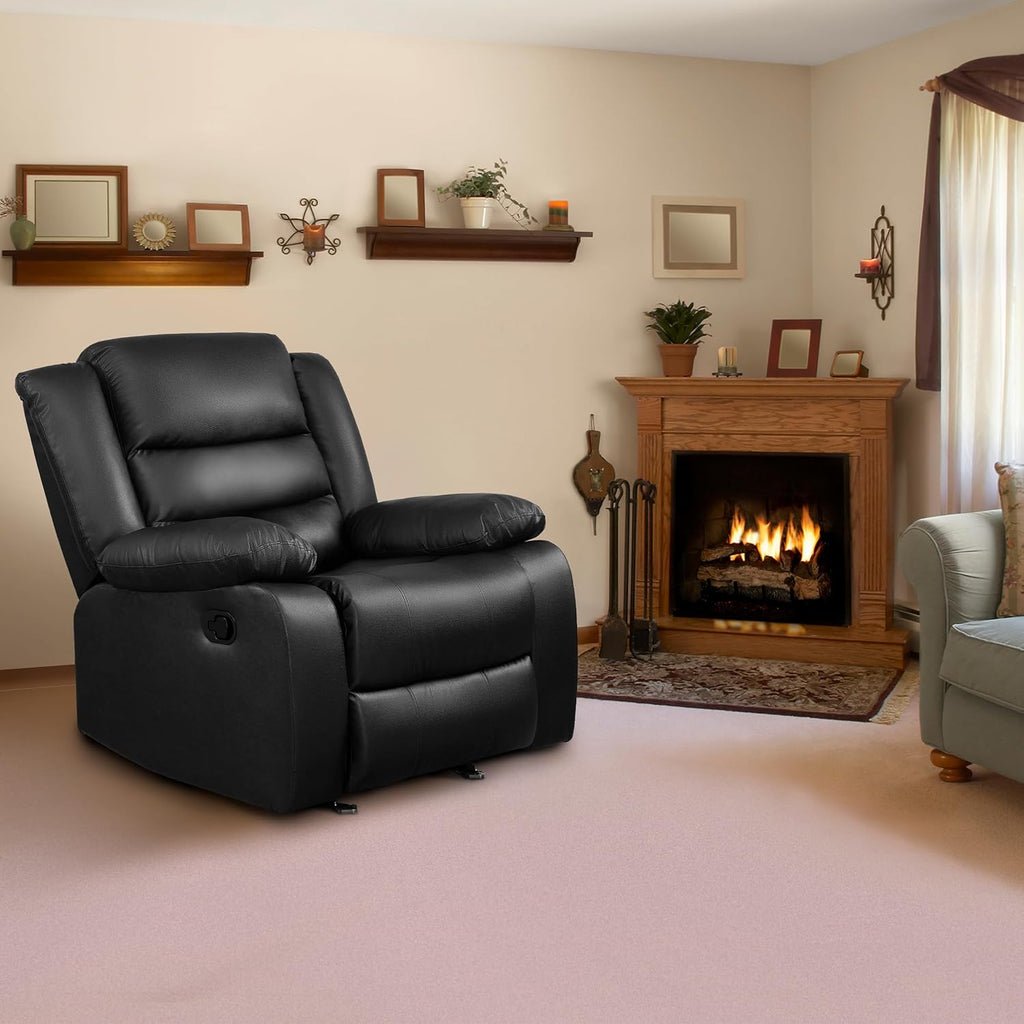 PrimeZone Oversized Rocker Recliner Chair Faux Leather Manual Reclining Brown