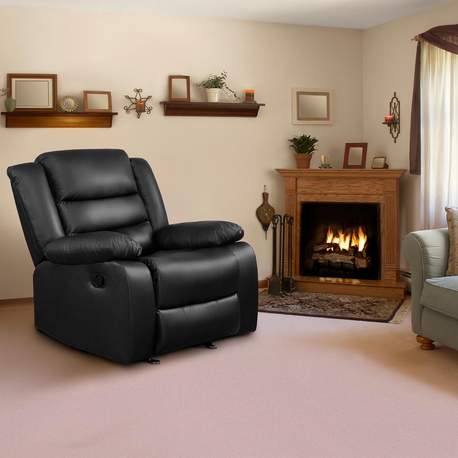 PrimeZone Oversized Rocker Recliner Chair Faux Leather Manual Reclining Brown