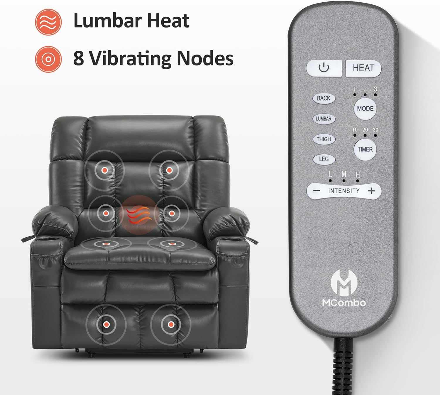 MCombo Dual Motor Power Lift Recliner Chair for Elderly with Heat Massage USB