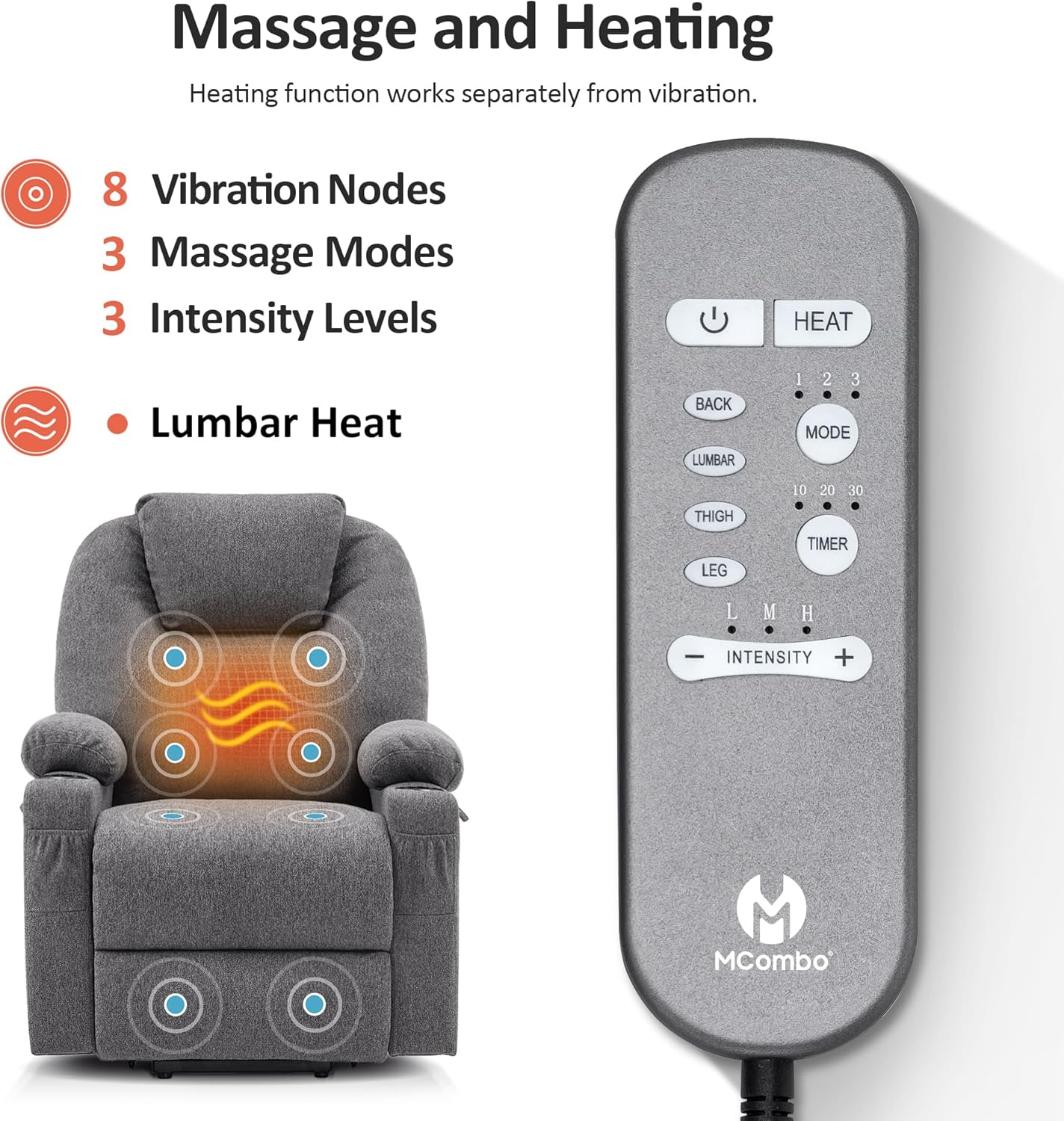 MCombo Power Lift Recliner Chair for Elderly with Heat Massage USB Cup Holders