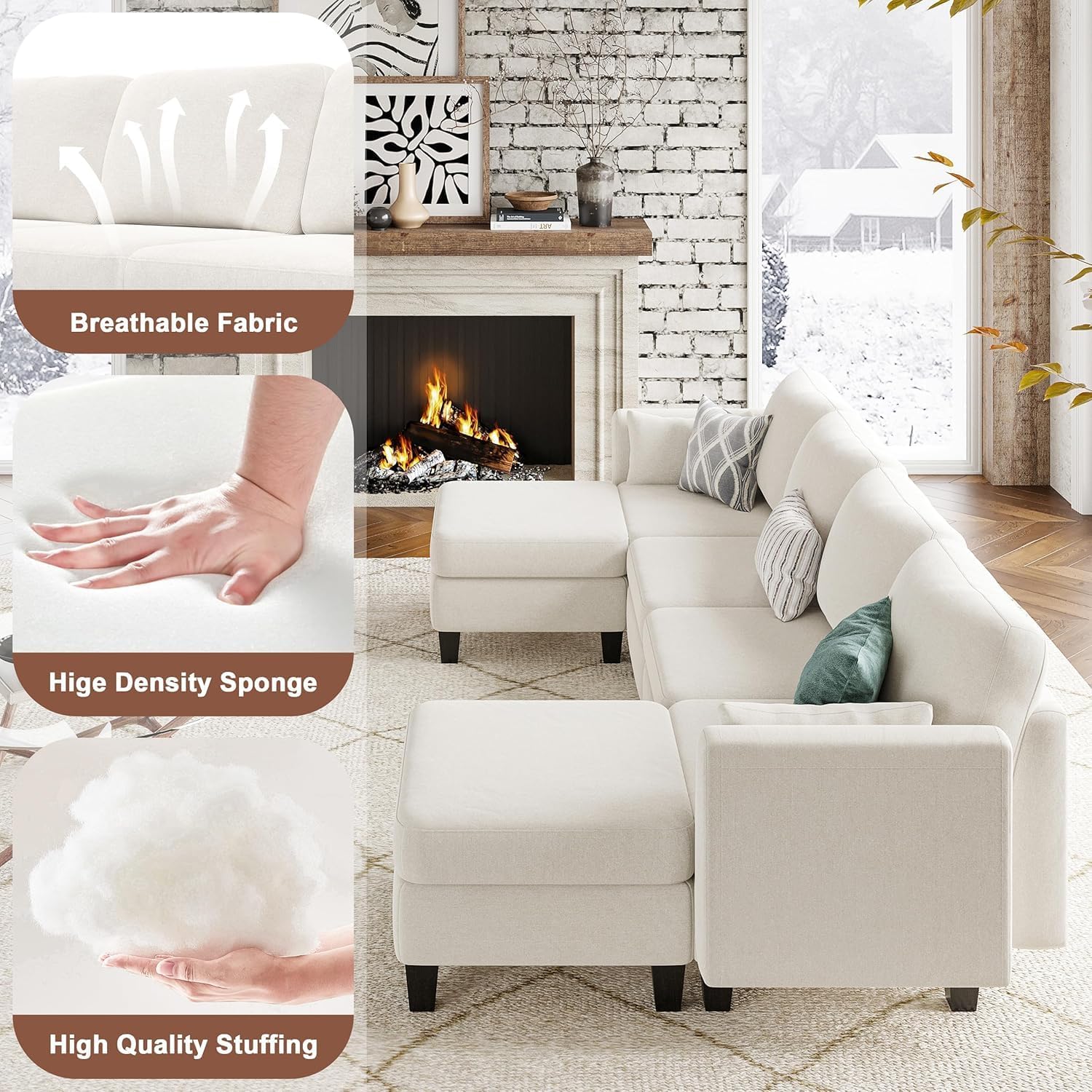 Huatean Home Modular Sectional Sofa U Shaped Couch 6 Seat Convertible High Density Foam