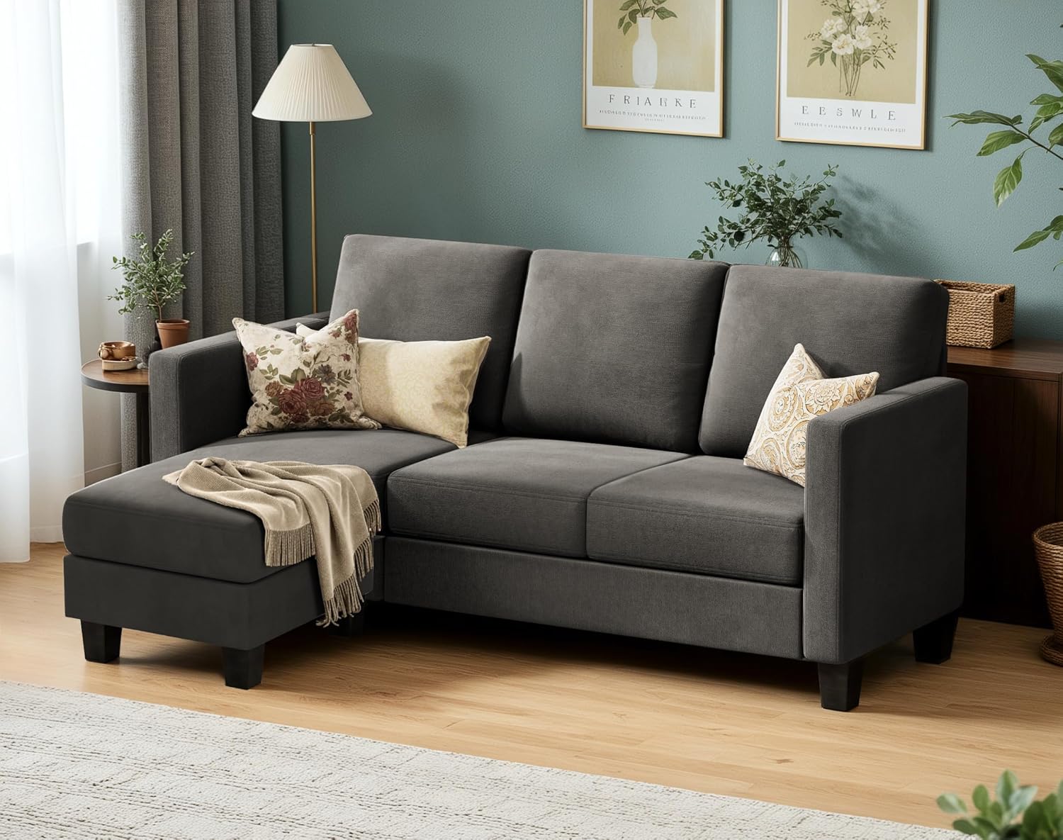 VICTONE Convertible L Shaped Sectional Sofa Couch 3 Seat with Ottoman