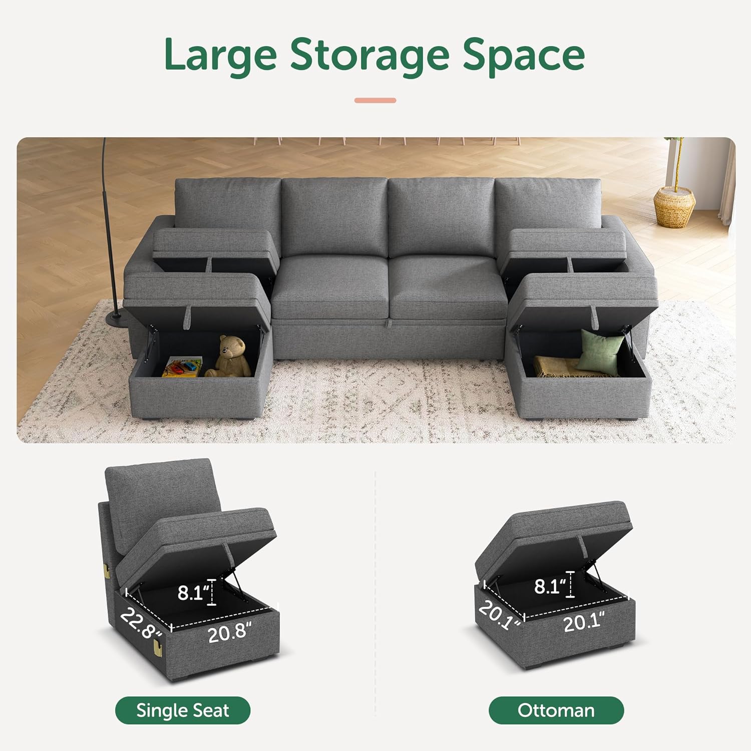 HONBAY Modular Sectional Sleeper Sofa L Shaped Couch with Pull Out Bed