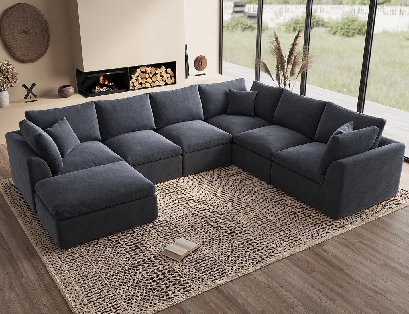 ohllob 110" Cloud Sectional Sofa L Shape Modular Couch with Ottoman 3 Seater