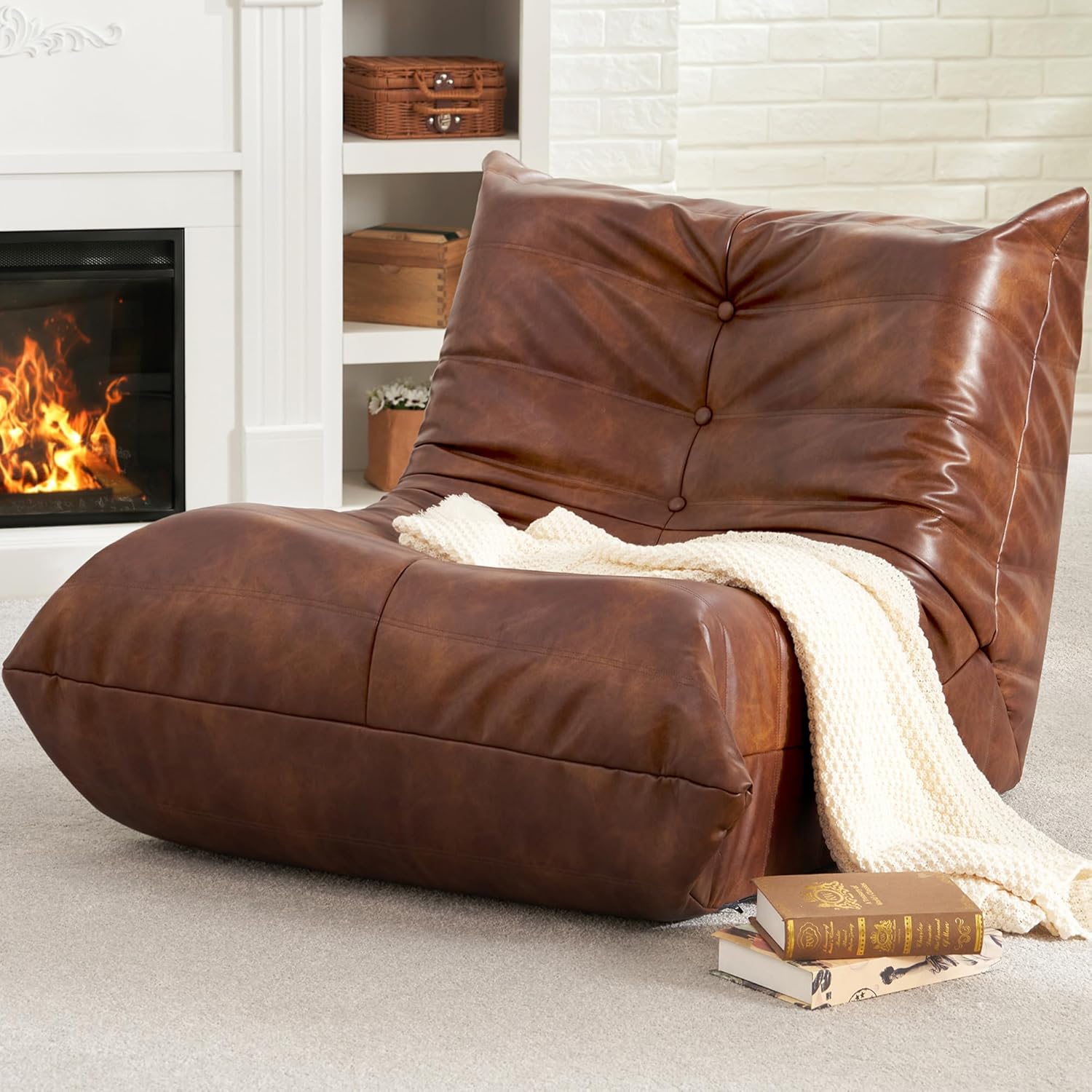 Hobestluk Giant Bean Bag Chair Memory Foam Faux Leather Floor Sofa for Adults