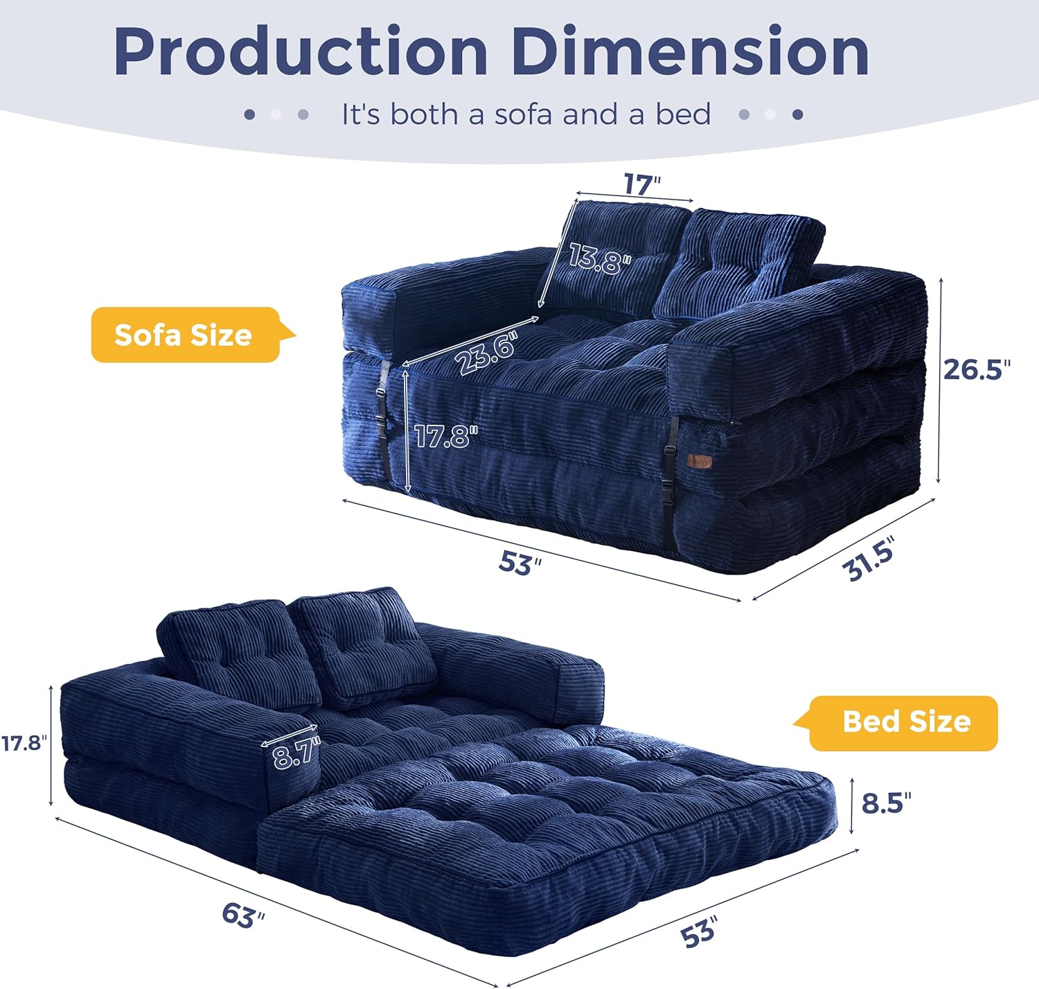 MAXYOYO L Shaped Folding Sofa Bed Convertible Sleeper with Pillow Armrest
