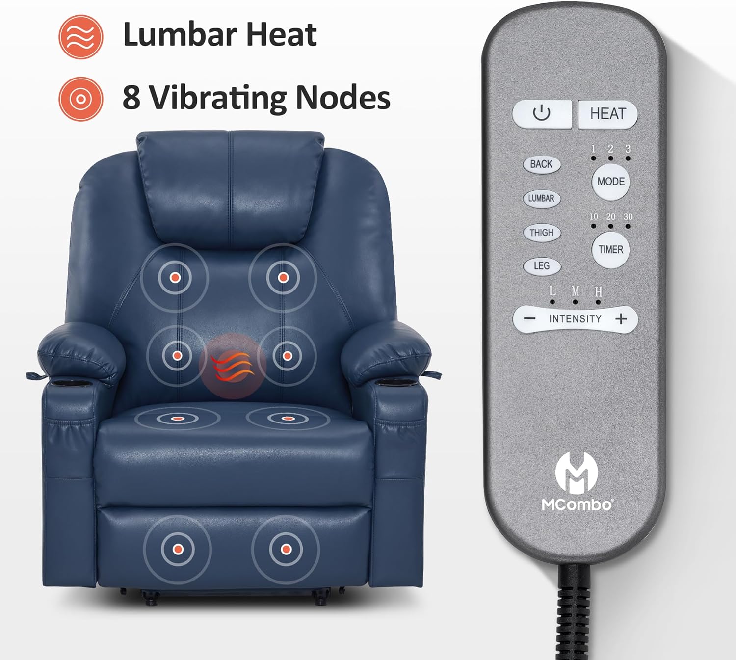 MCombo Electric Power Lift Recliner Massage Heat Chair for Elderly 3 Positions 2 Pockets USB