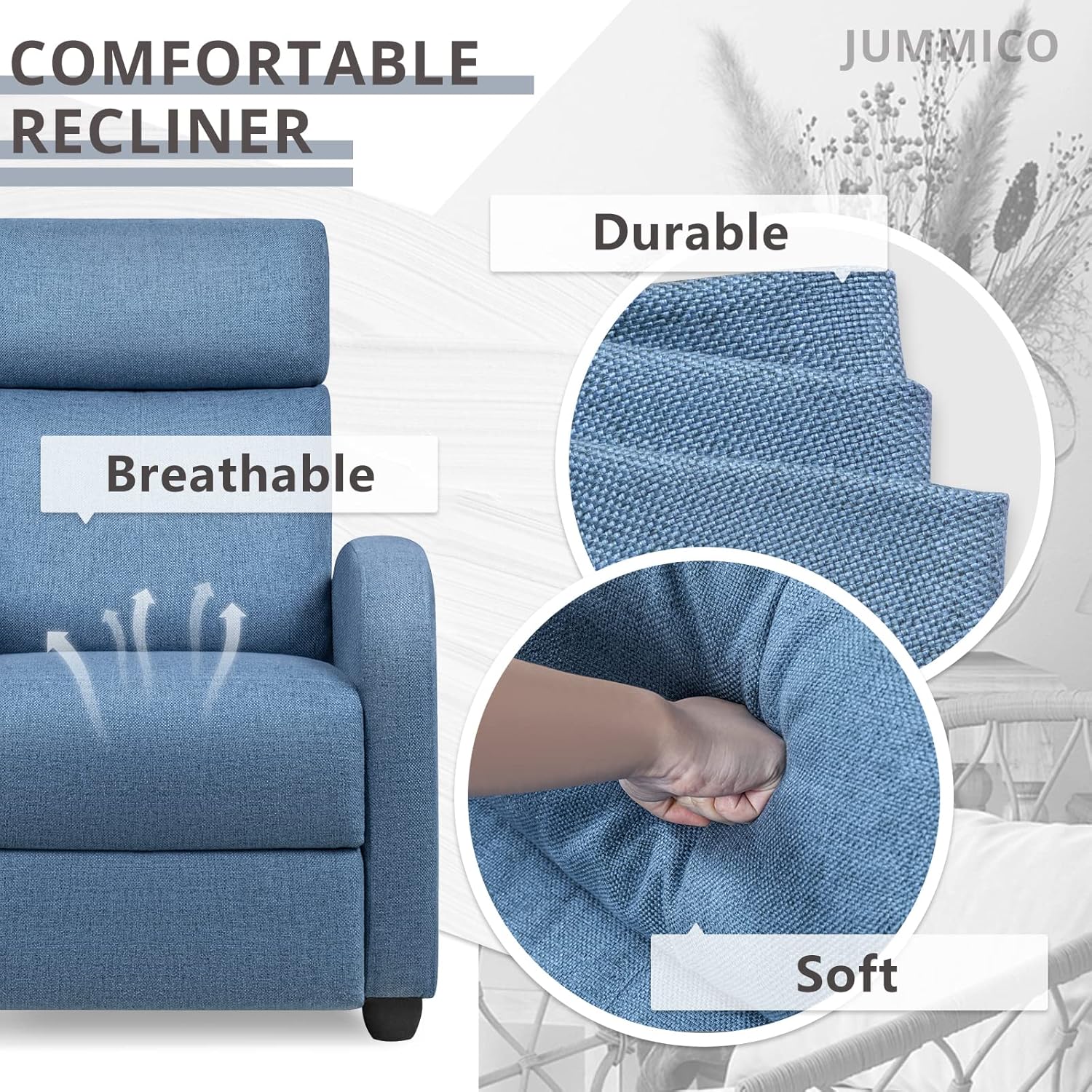JUMMICO Adjustable Recliner Chair Thick Cushion Home Theater Sofa Living Room