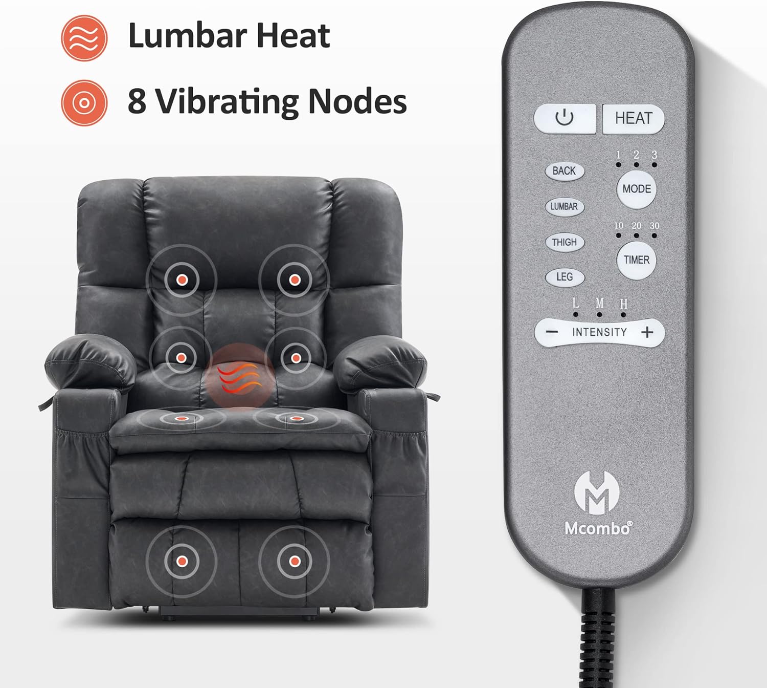 MCombo Dual Motor Power Lift Recliner Chair for Elderly with Heat Massage USB