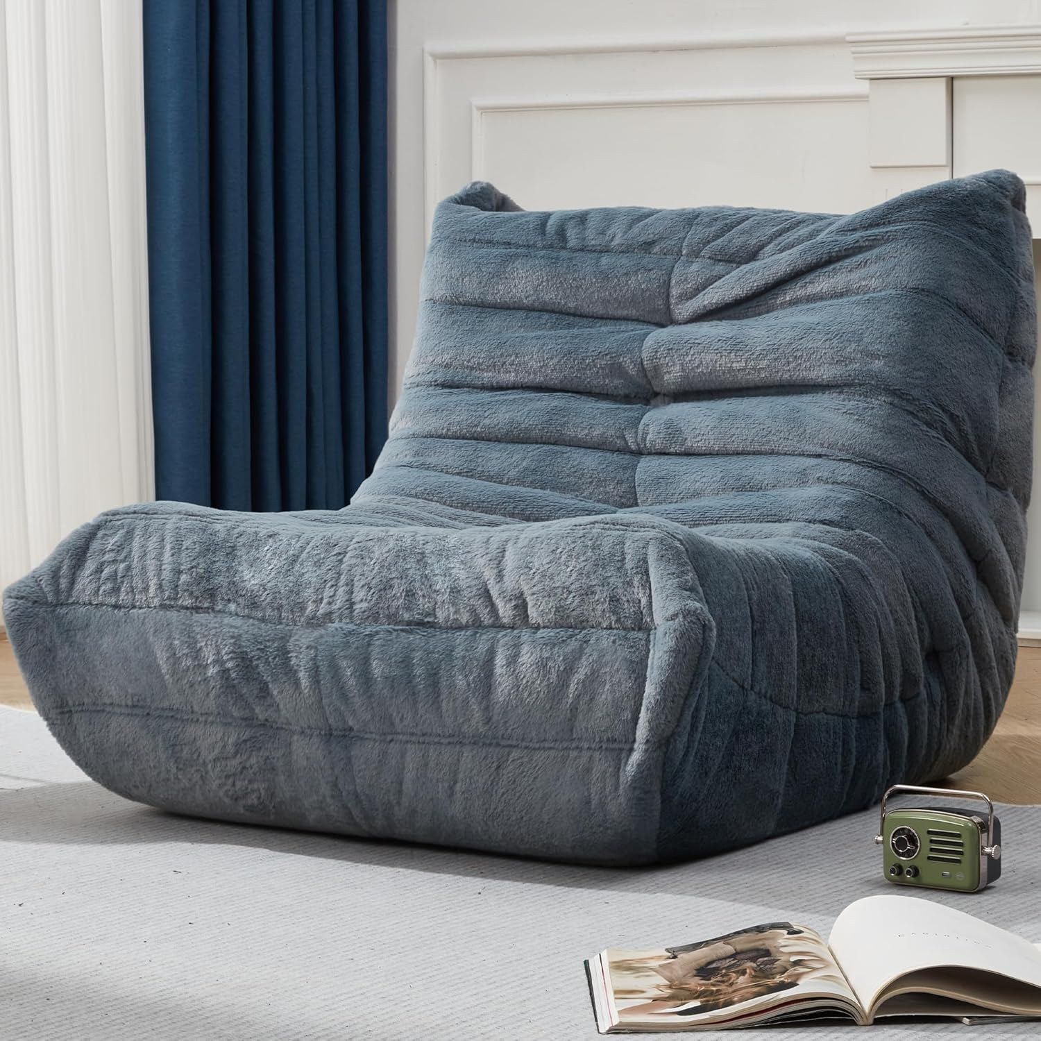 Hobestluk Giant Bean Bag Chair Memory Foam Faux Fur Sofa for Living Room