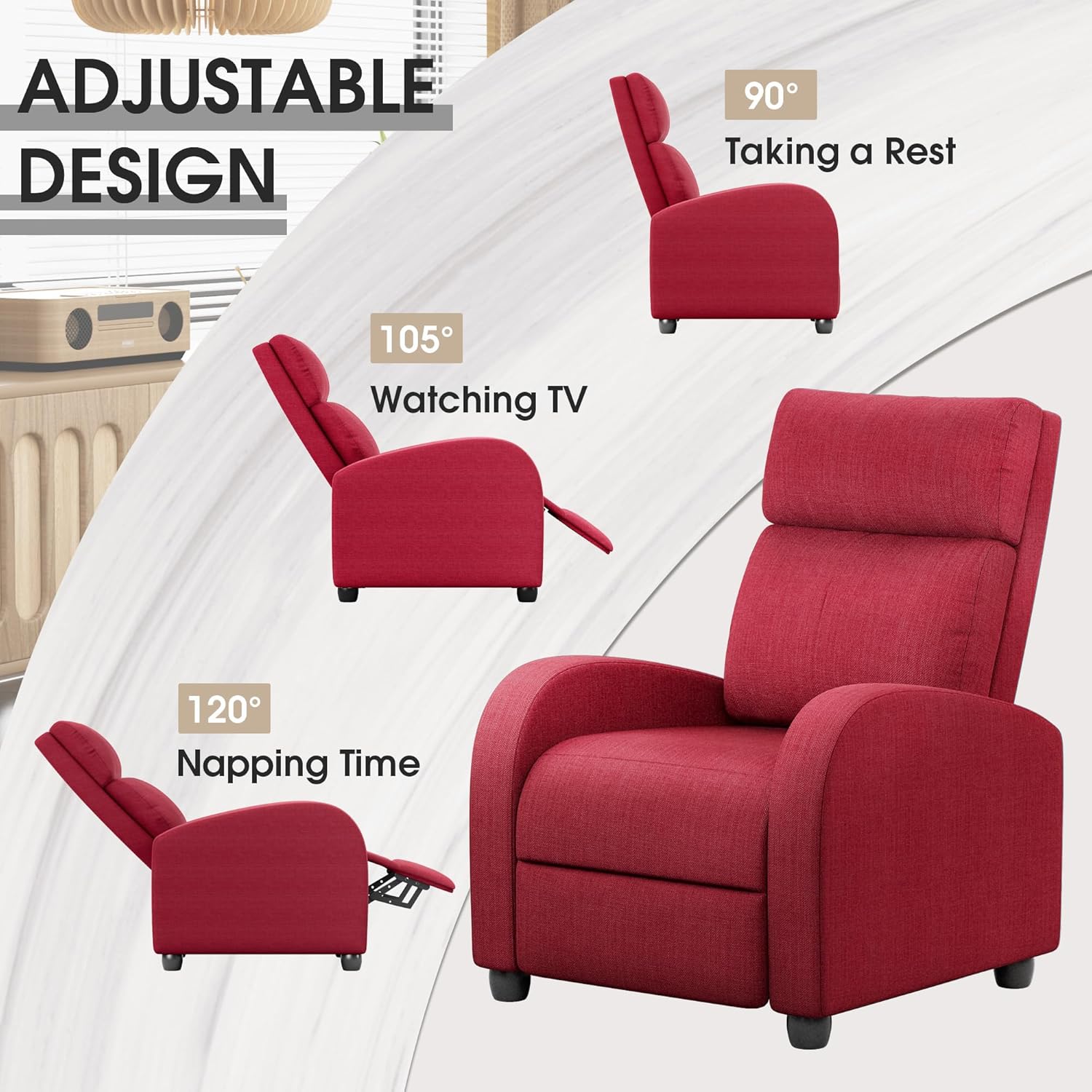 Homall Modern Recliner Chair PU Leather Padded Seat Single Sofa Home Theater