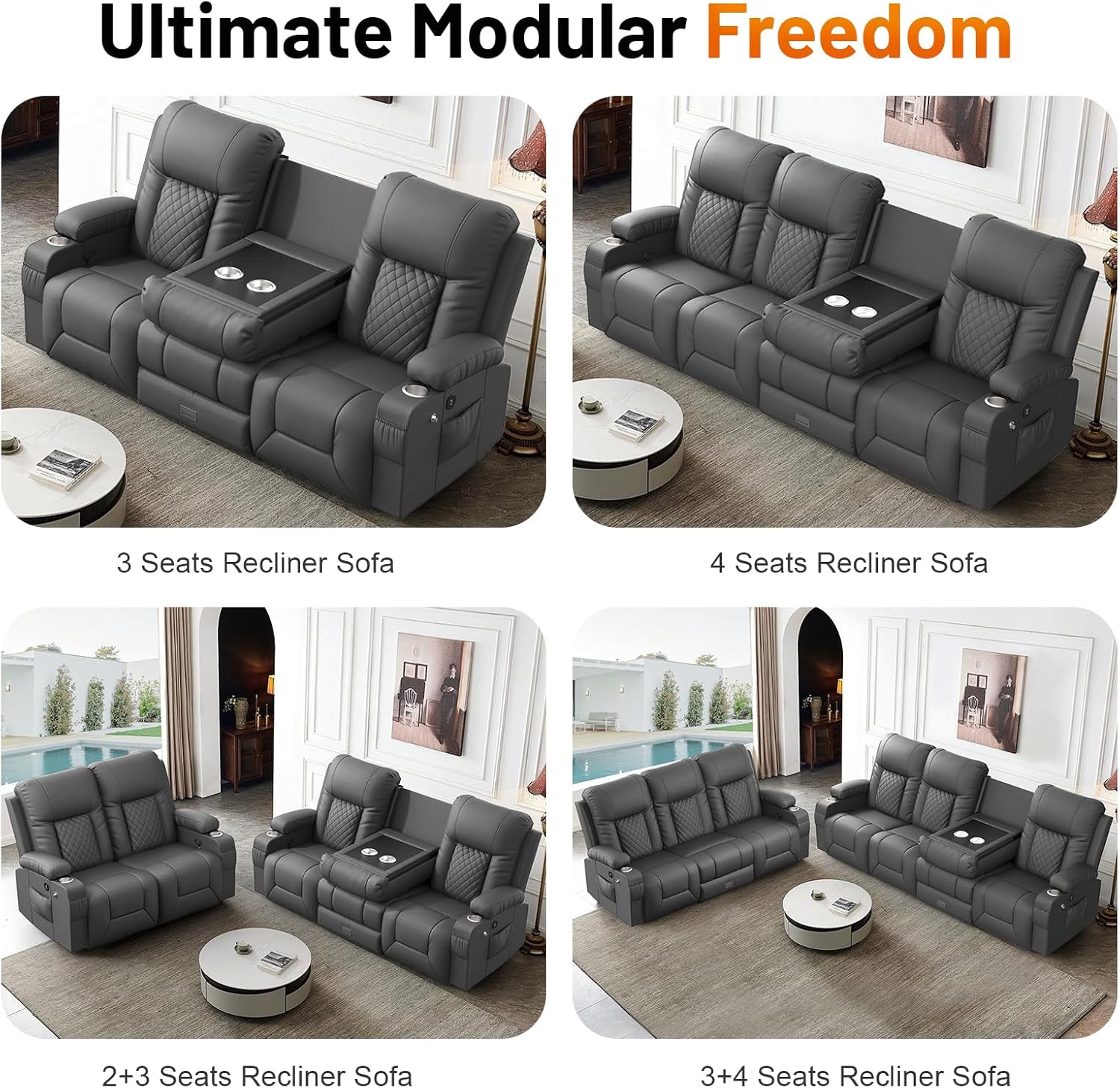 FURNIMAT Loveseat Recliner Sofa 2 Seater PU Leather Couch with USB Cup Holders